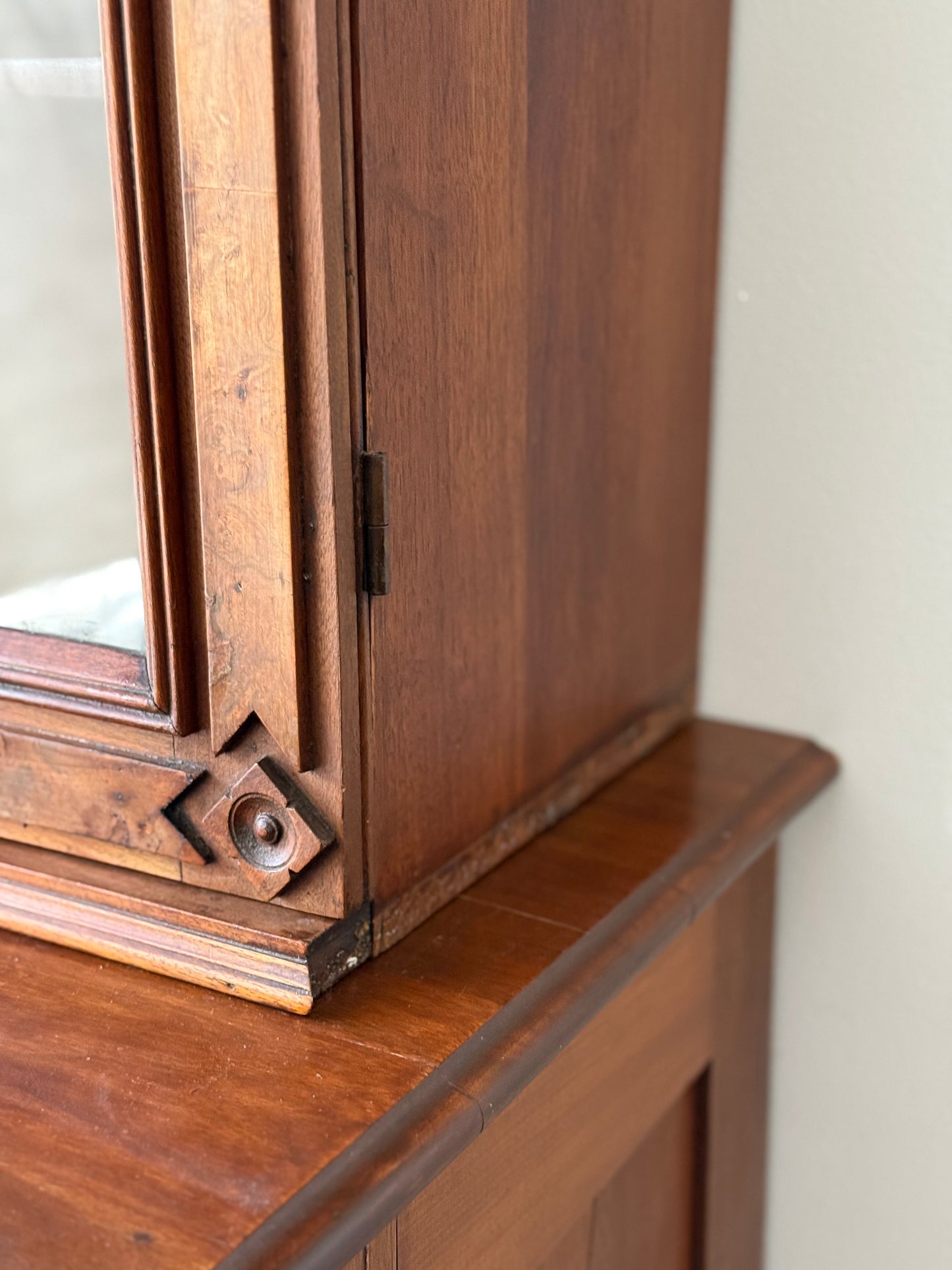 Antique Victorian Eastlake Flame Walnut Display Cabinet