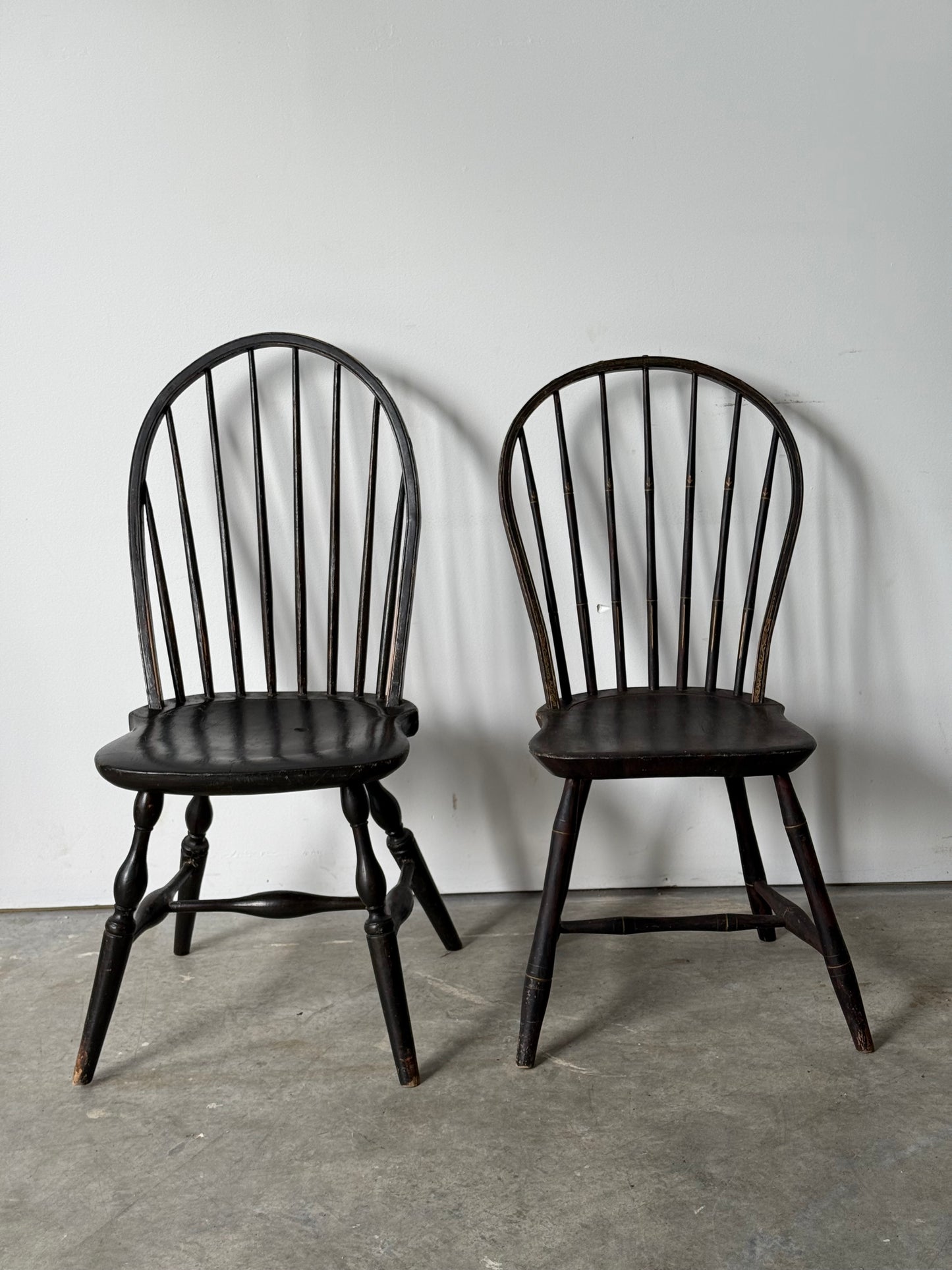 Two Antique Bow Back Windsor Side Chairs
