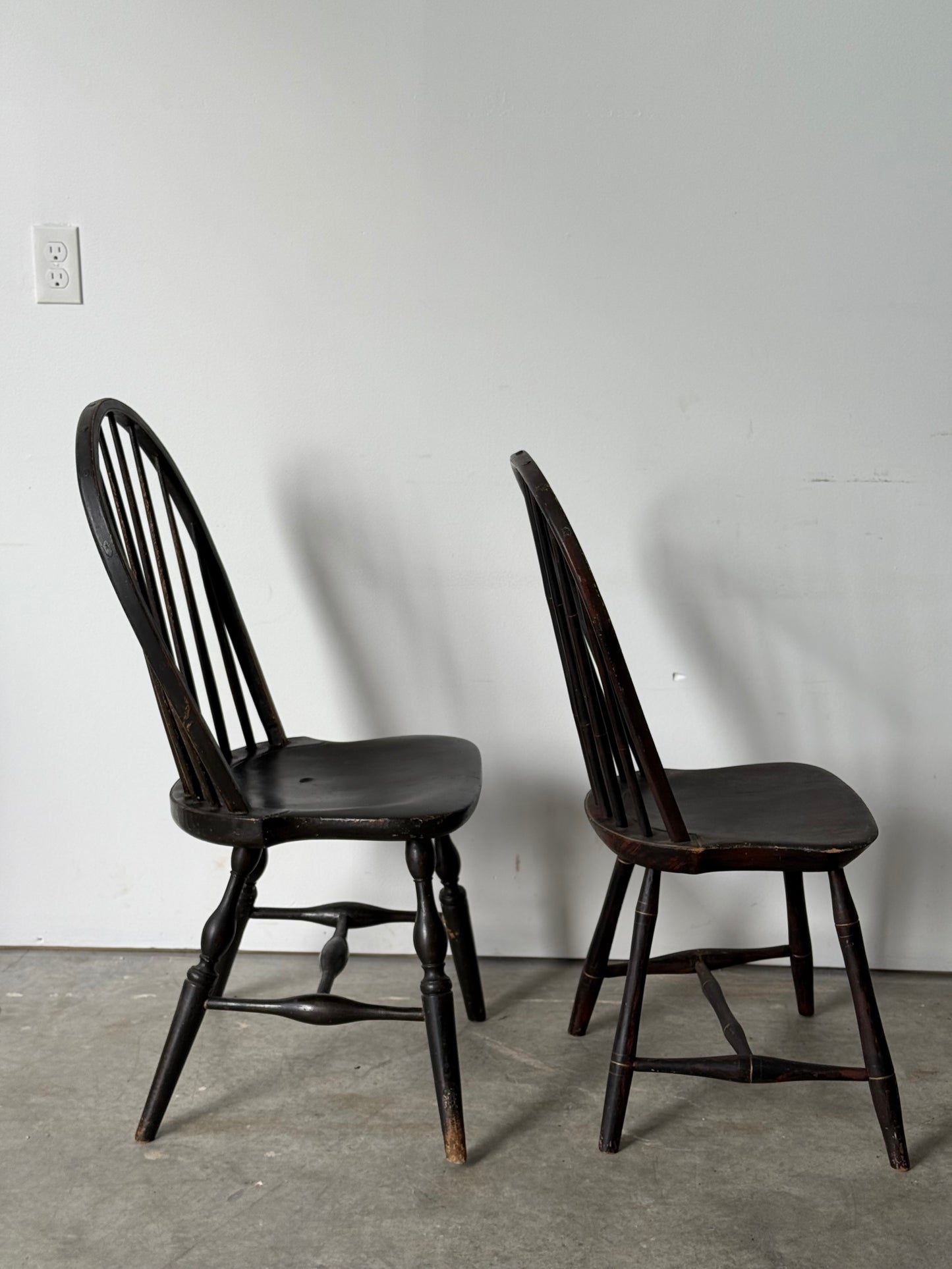 Two Antique Bow Back Windsor Side Chairs