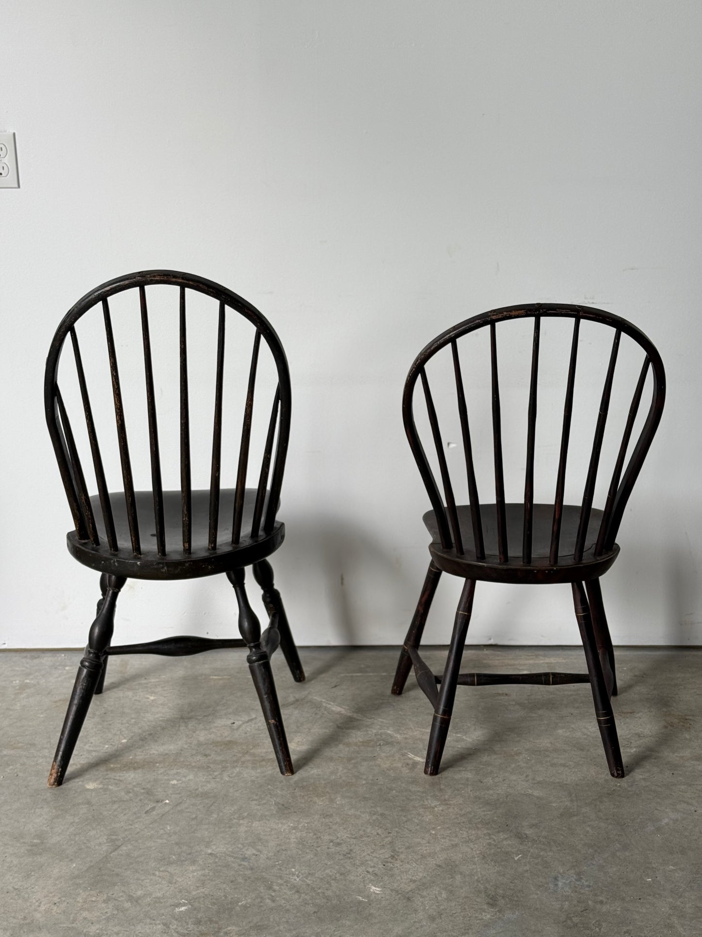 Two Antique Bow Back Windsor Side Chairs