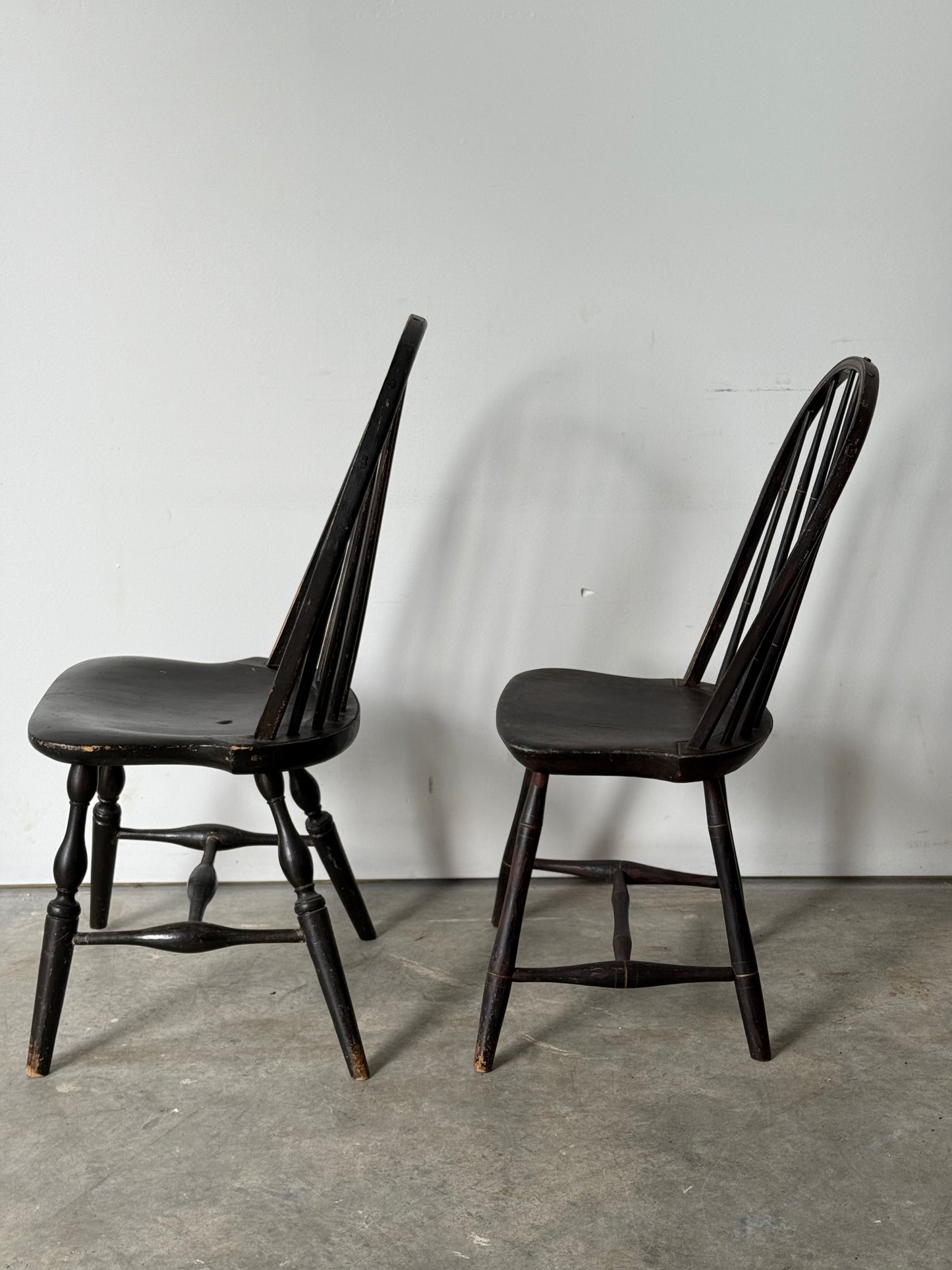 Two Antique Bow Back Windsor Side Chairs