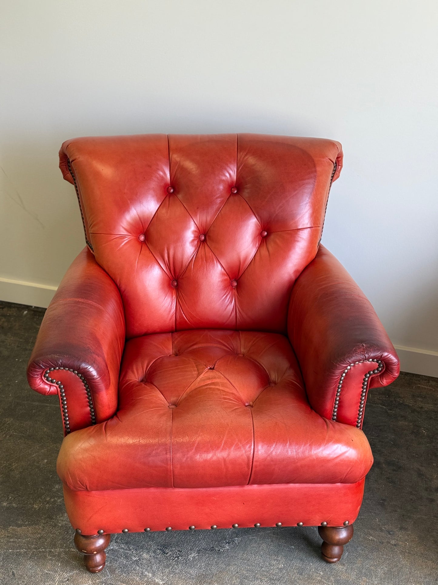 Pair of Vintage Cognac Leather Upholstered Club Chairs
