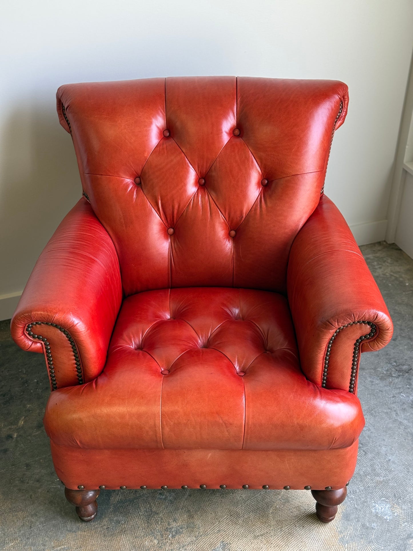 Pair of Vintage Cognac Leather Upholstered Club Chairs