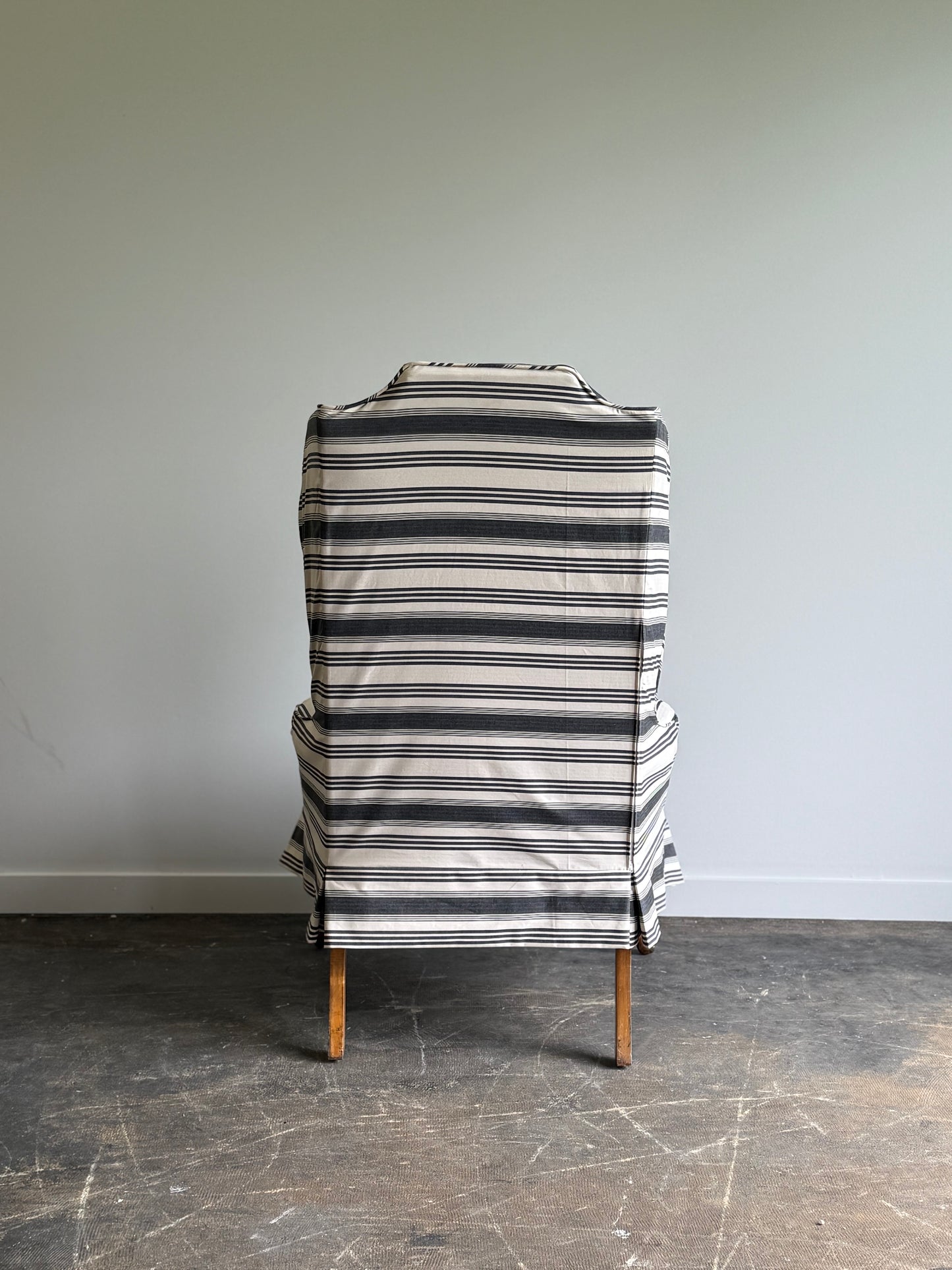 A Striped Queen Anne Style Wingback Chair