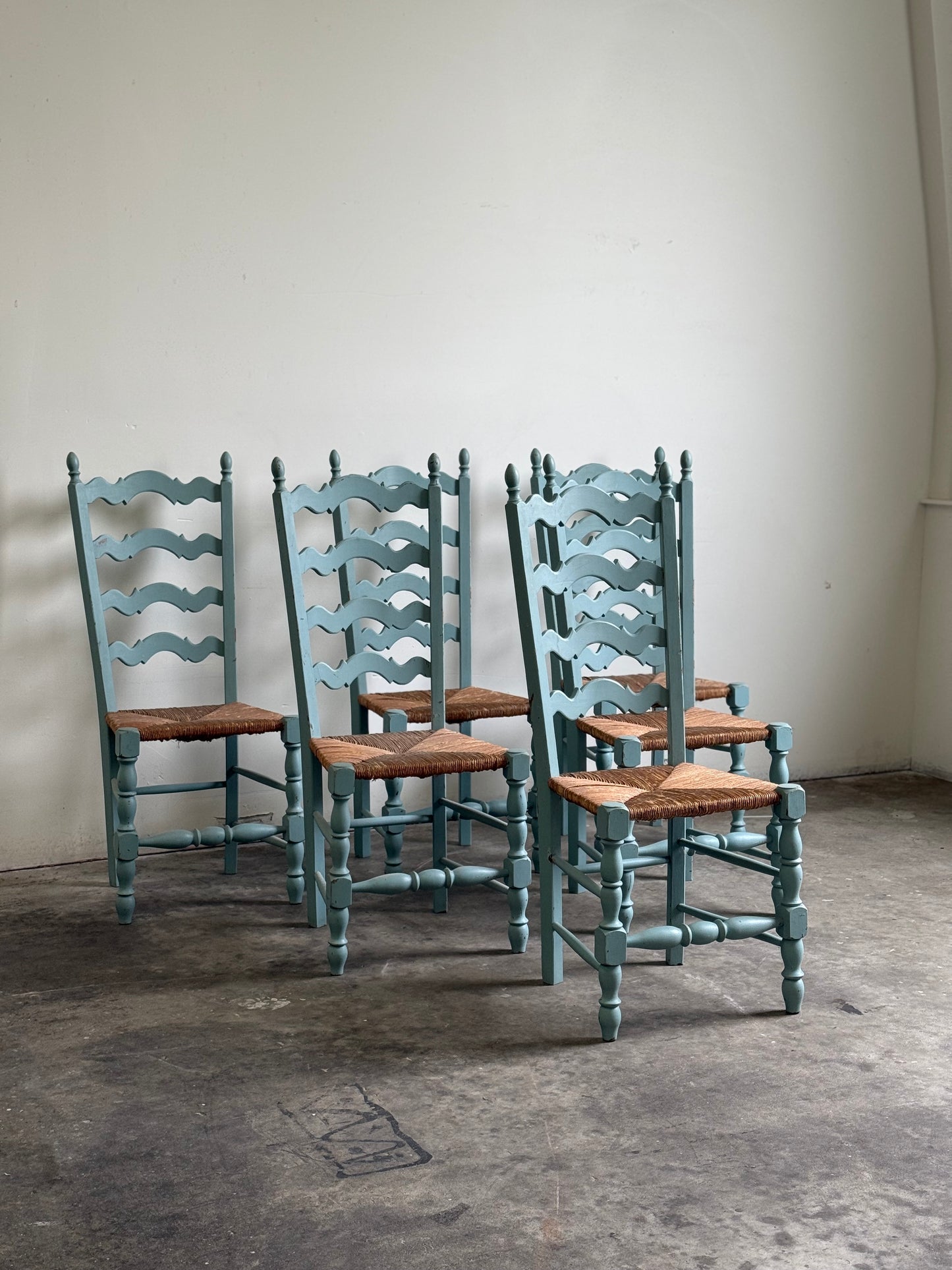 Vintage French Provincial Dining Chairs, French Blue, Set of Six