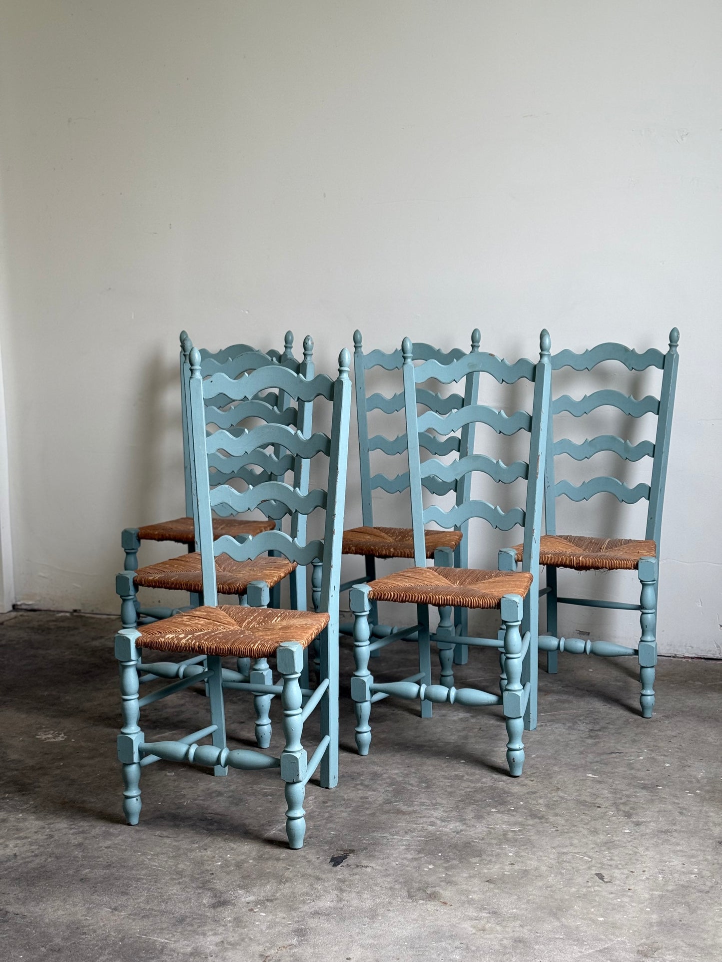 Vintage French Provincial Dining Chairs, French Blue, Set of Six