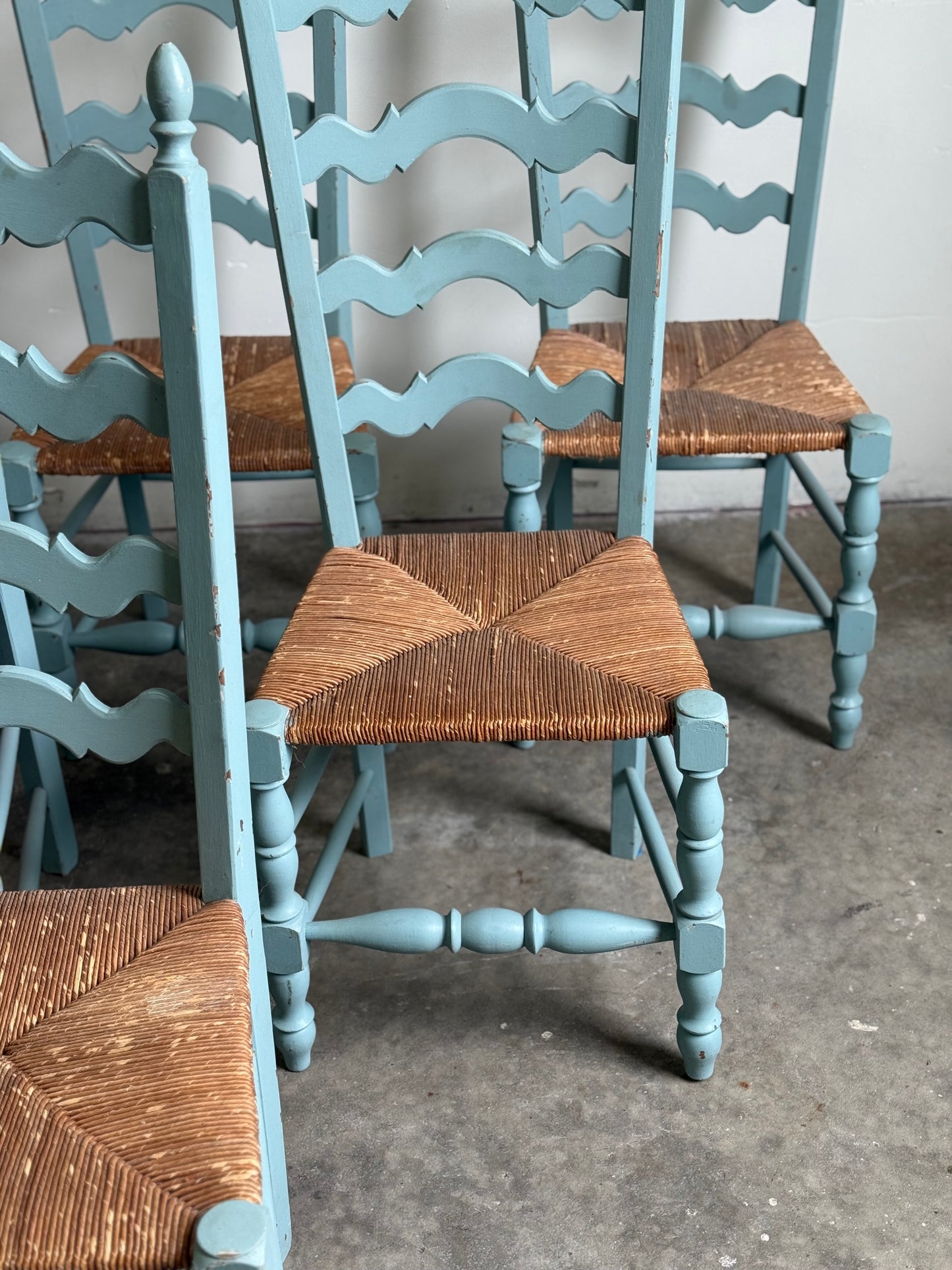 Vintage French Provincial Dining Chairs, French Blue, Set of Six