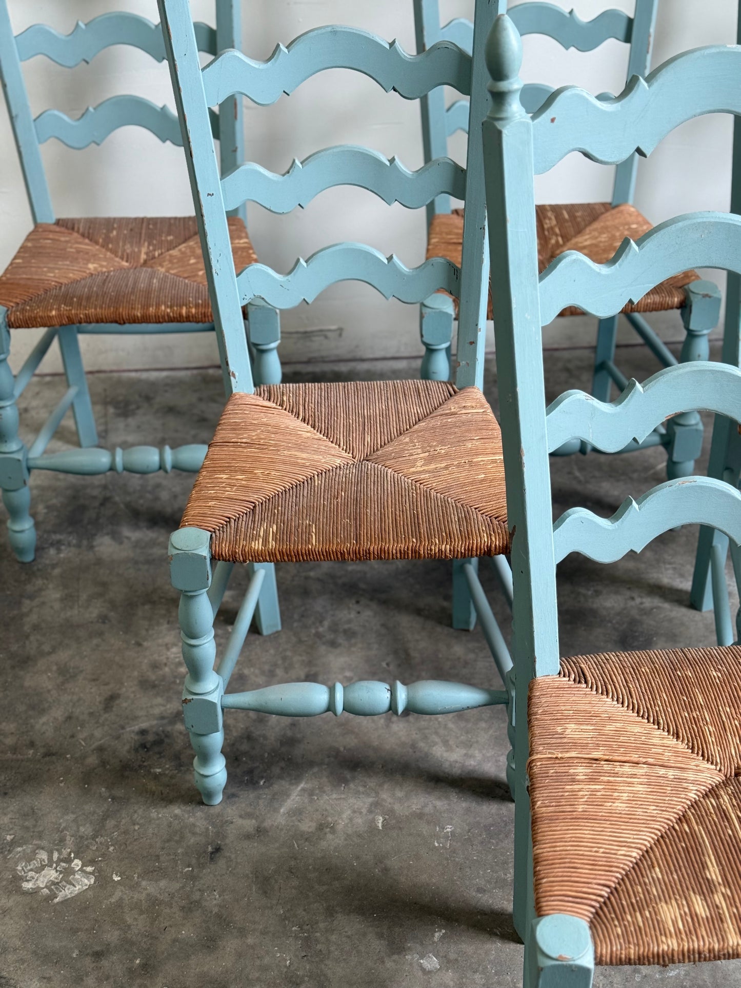 Vintage French Provincial Dining Chairs, French Blue, Set of Six