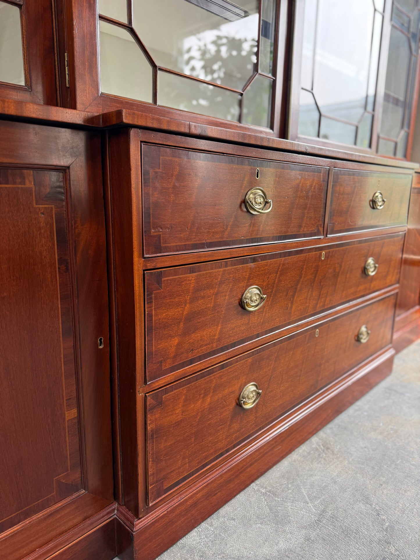 Antique English Mahogany Breakfront Bookcase. 19th C.