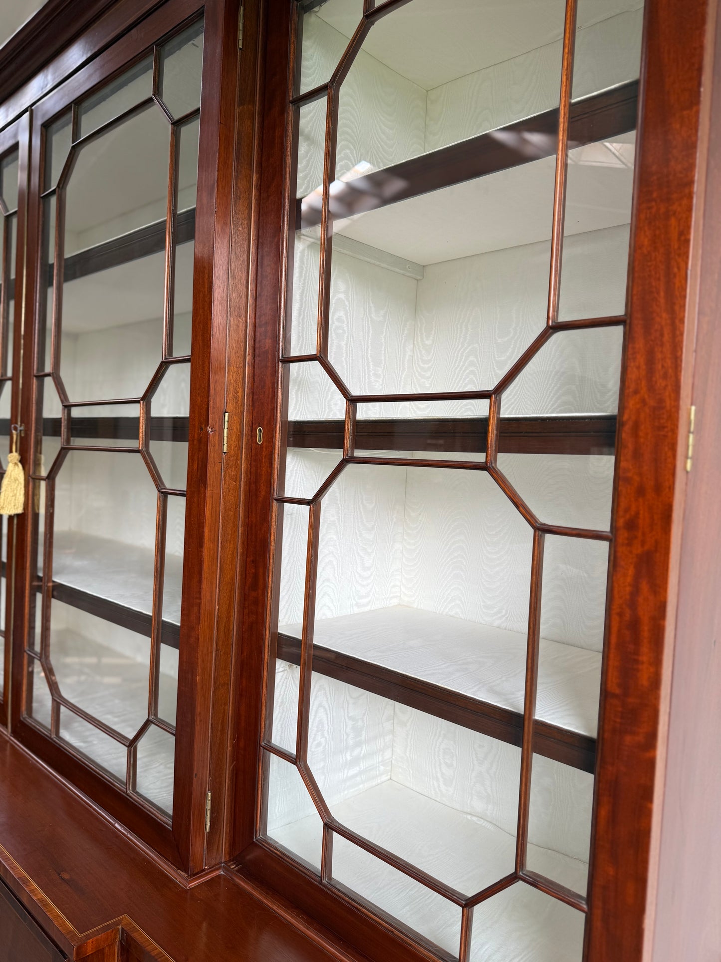 Antique English Mahogany Breakfront Bookcase. 19th C.