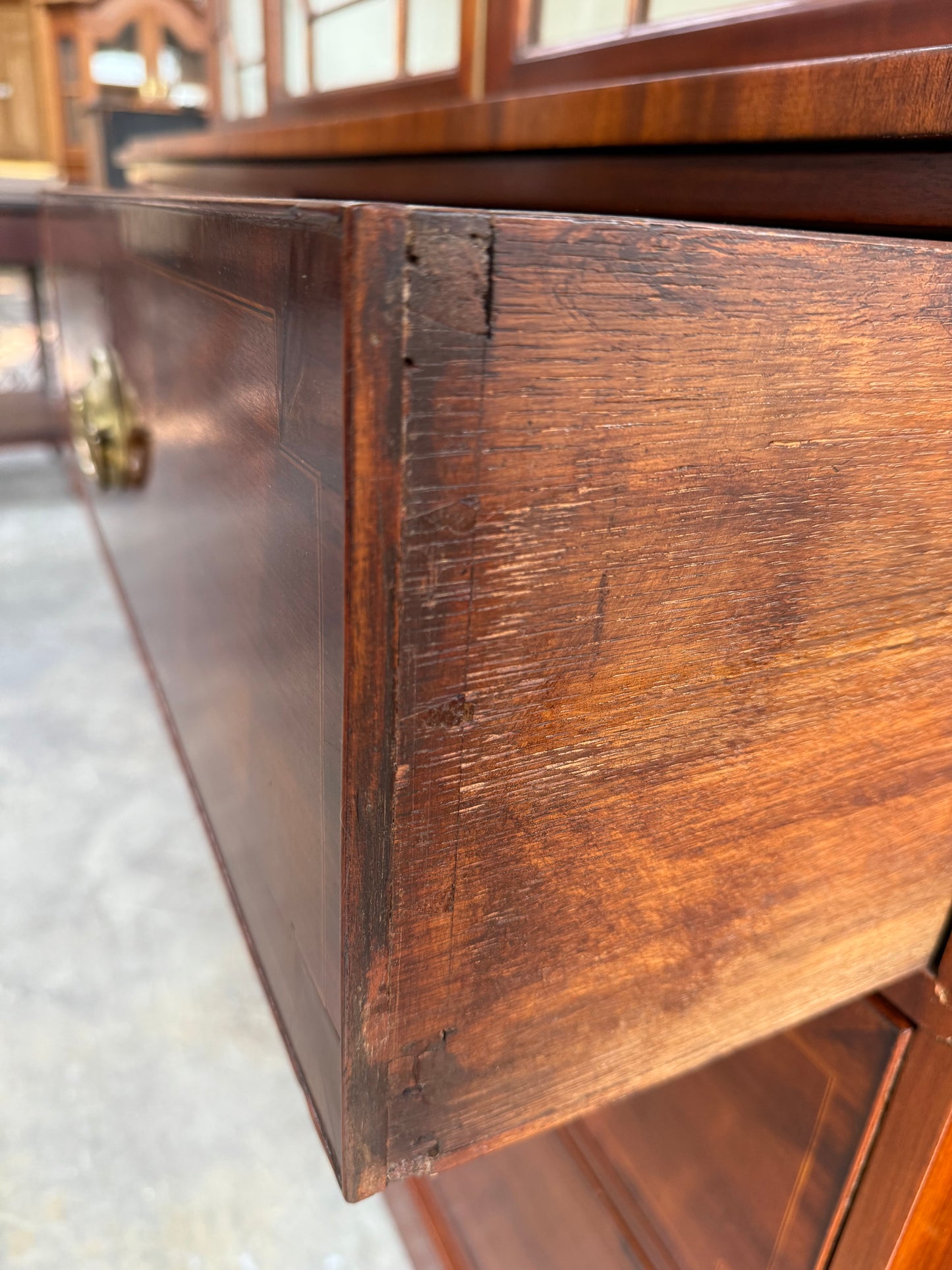 Antique English Mahogany Breakfront Bookcase. 19th C.