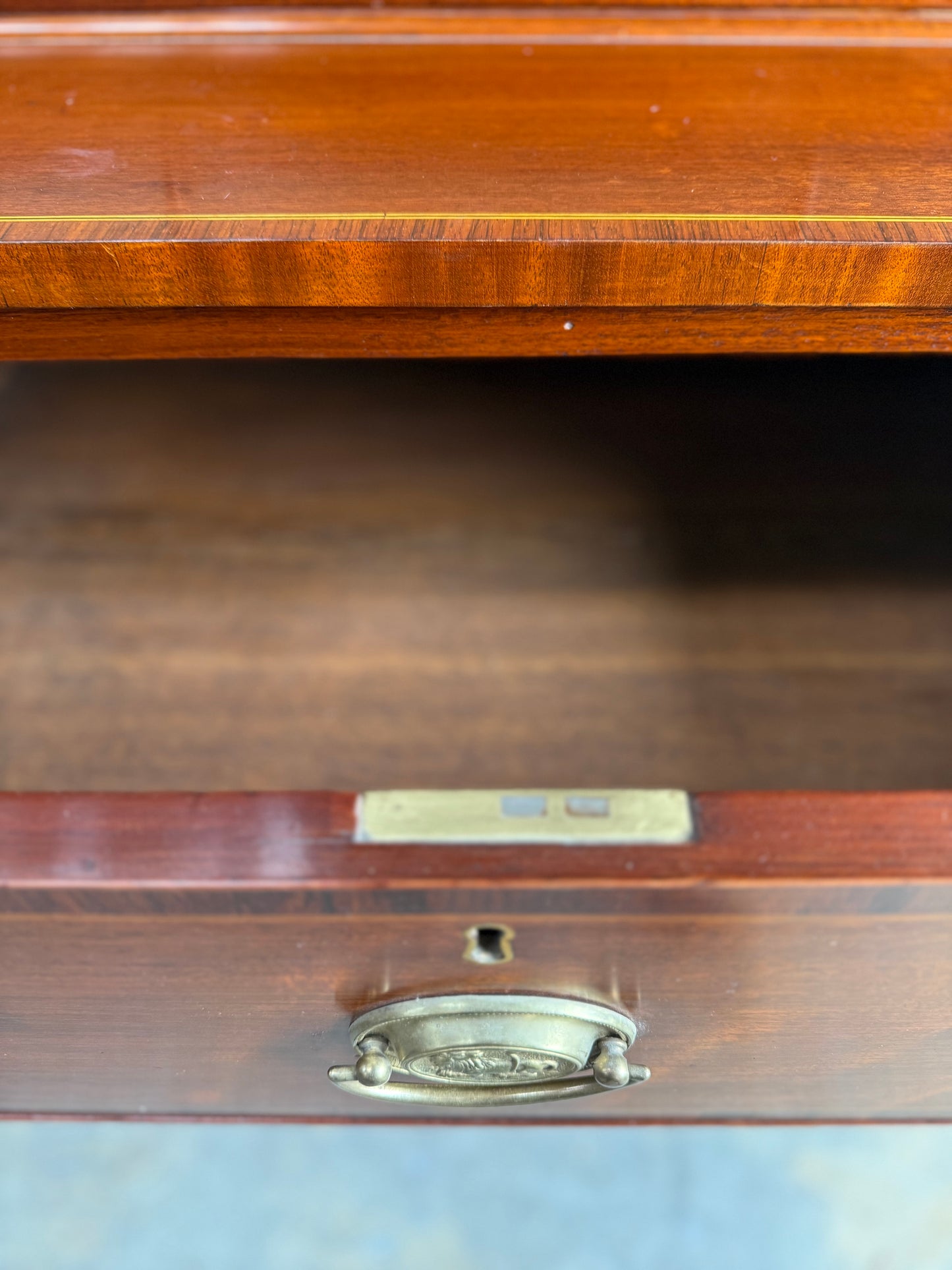 Antique English Mahogany Breakfront Bookcase. 19th C.