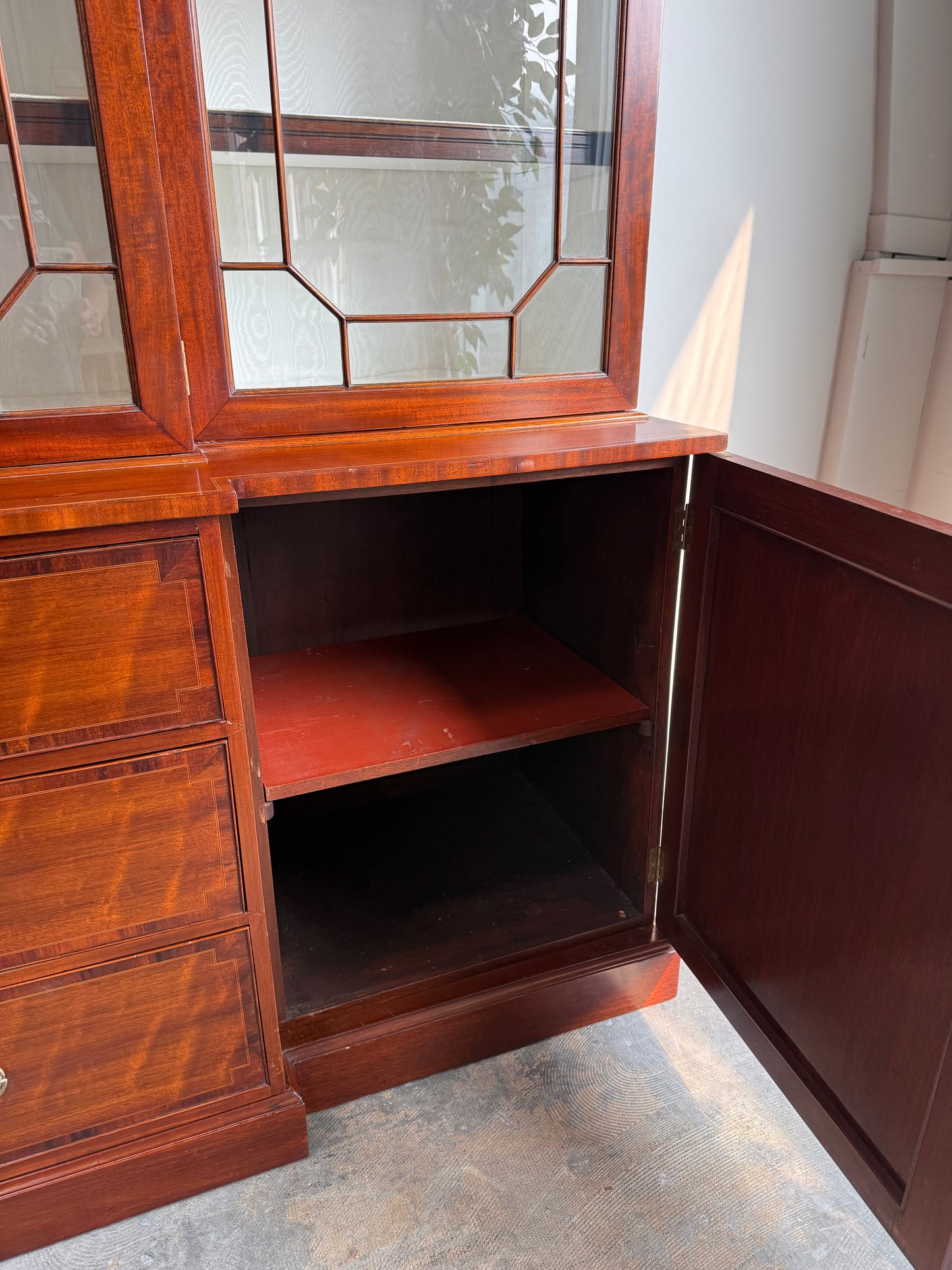 Antique English Mahogany Breakfront Bookcase. 19th C.