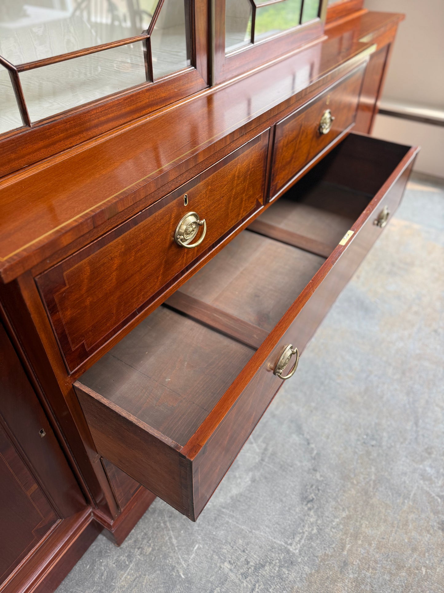 Antique English Mahogany Breakfront Bookcase. 19th C.