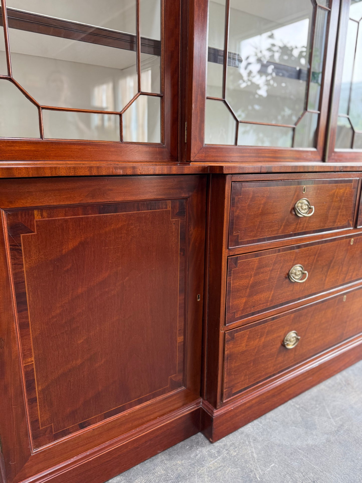 Antique English Mahogany Breakfront Bookcase. 19th C.