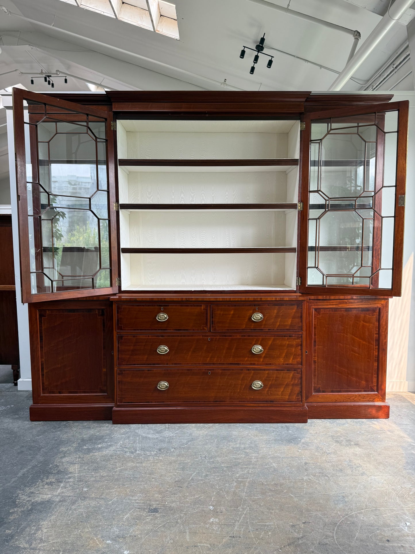 Antique English Mahogany Breakfront Bookcase. 19th C.