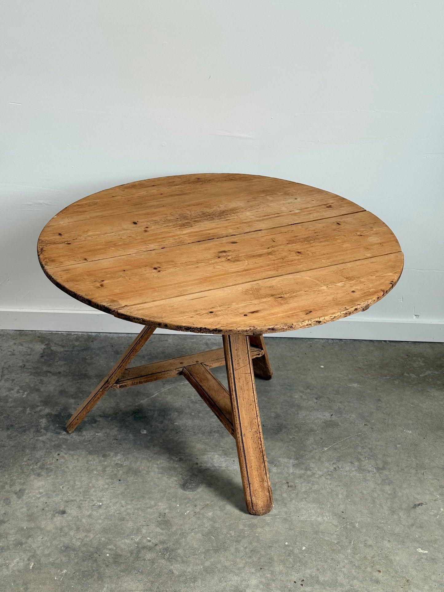 Antique English Scrubbed Pine Cricket Table