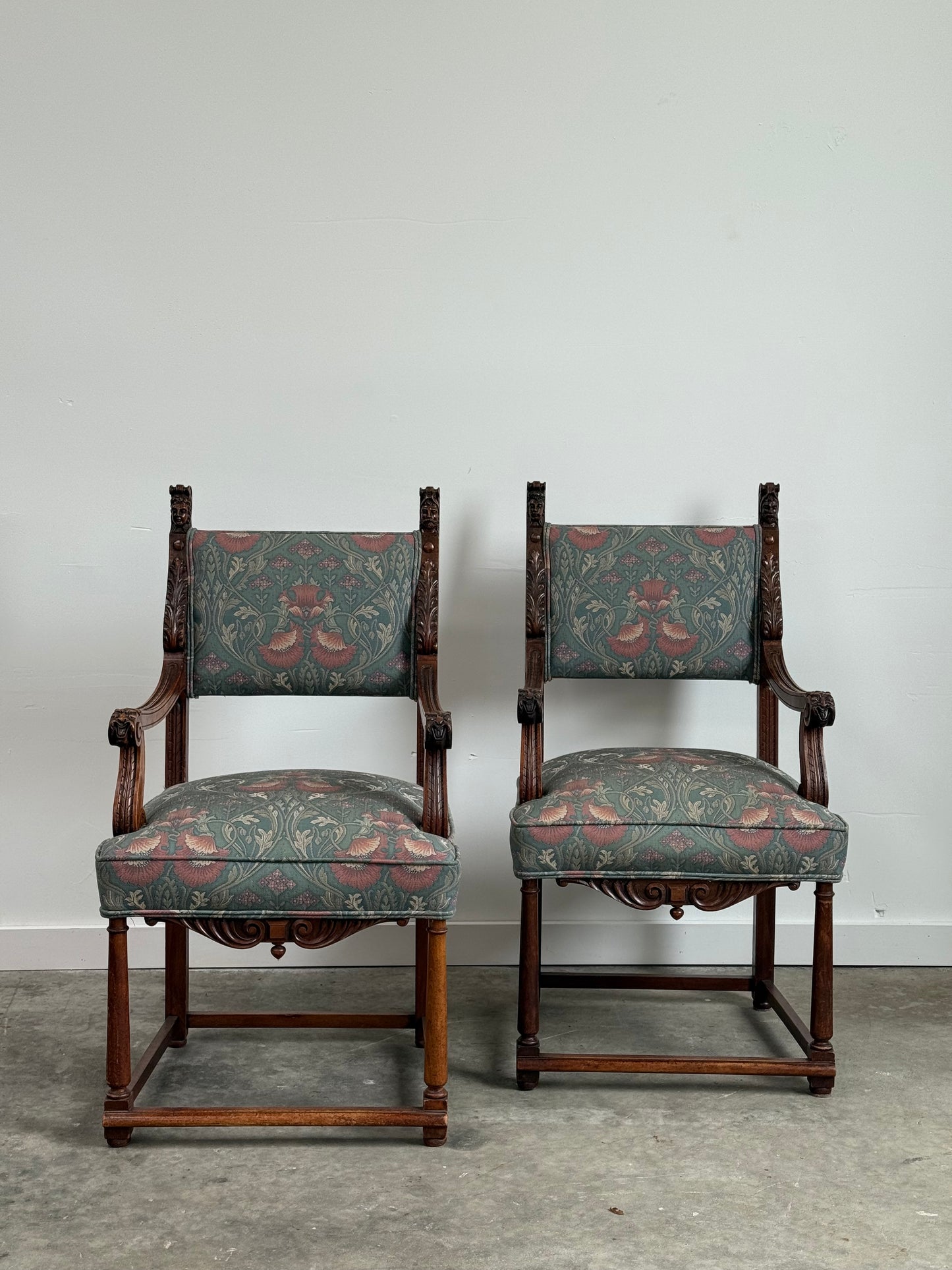 Beautiful Pair of Antique Tudor Style Armchairs. 19th C.