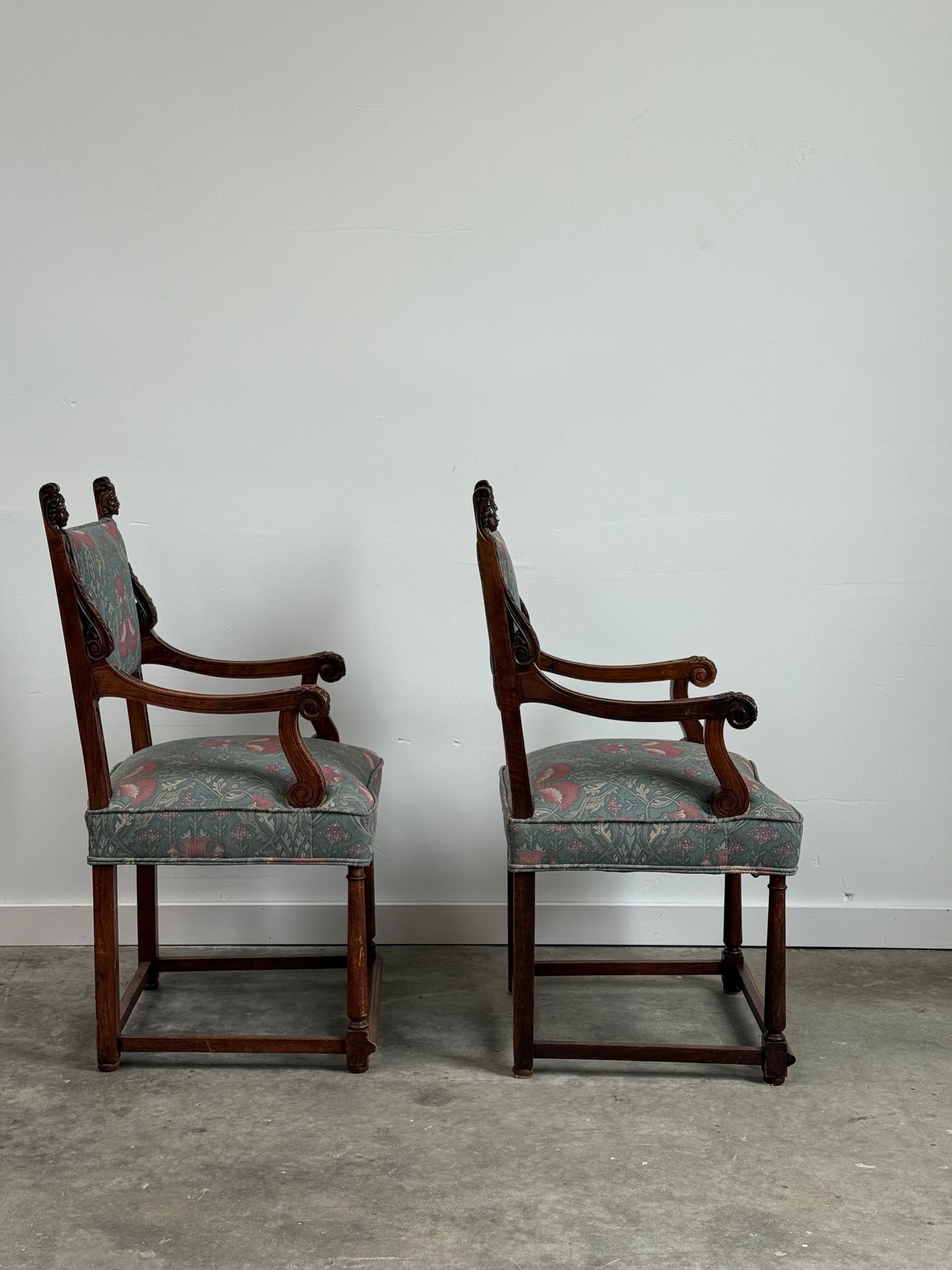 Beautiful Pair of Antique Tudor Style Armchairs. 19th C.