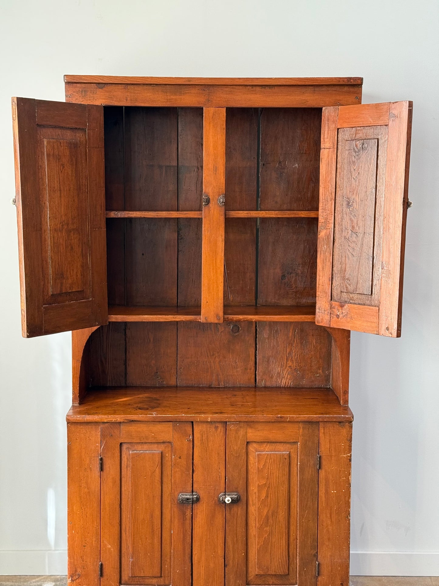 Antique Country Pine Stepback Cupboard