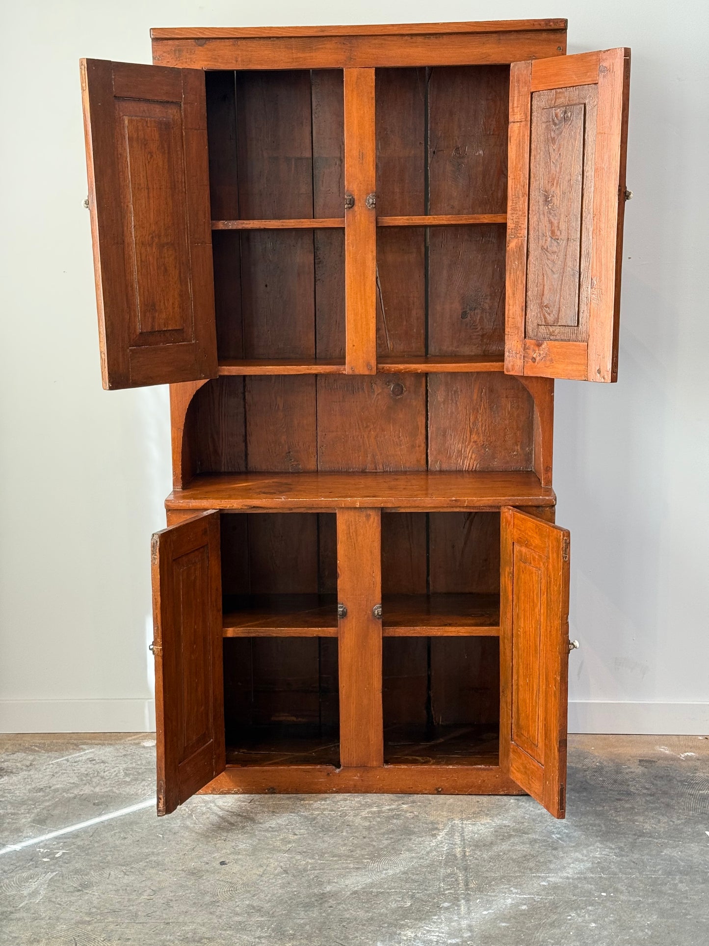 Antique Country Pine Stepback Cupboard