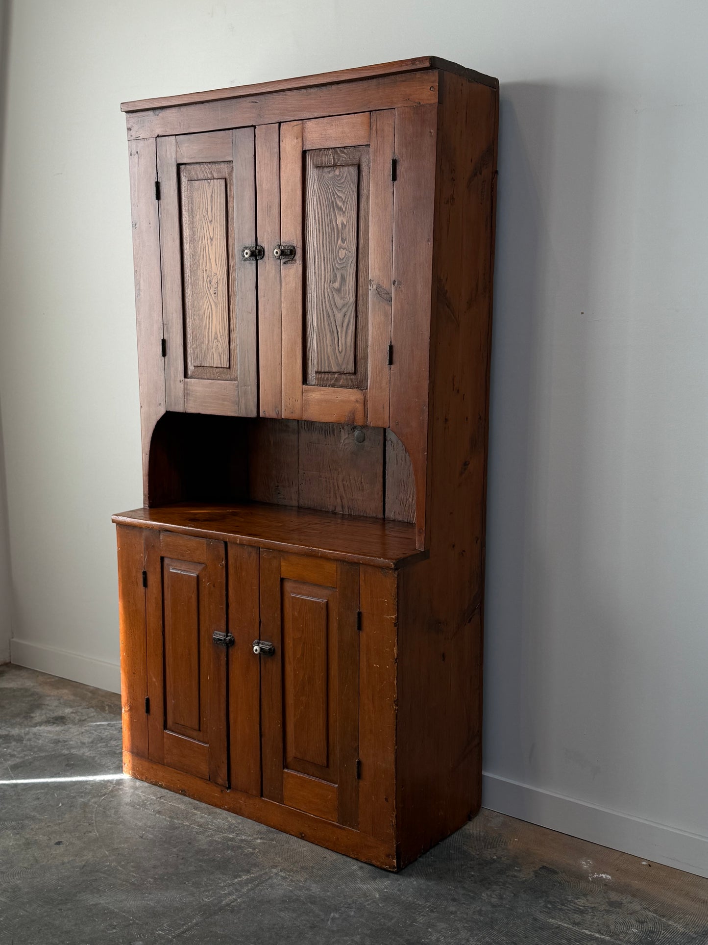 Antique Country Pine Stepback Cupboard