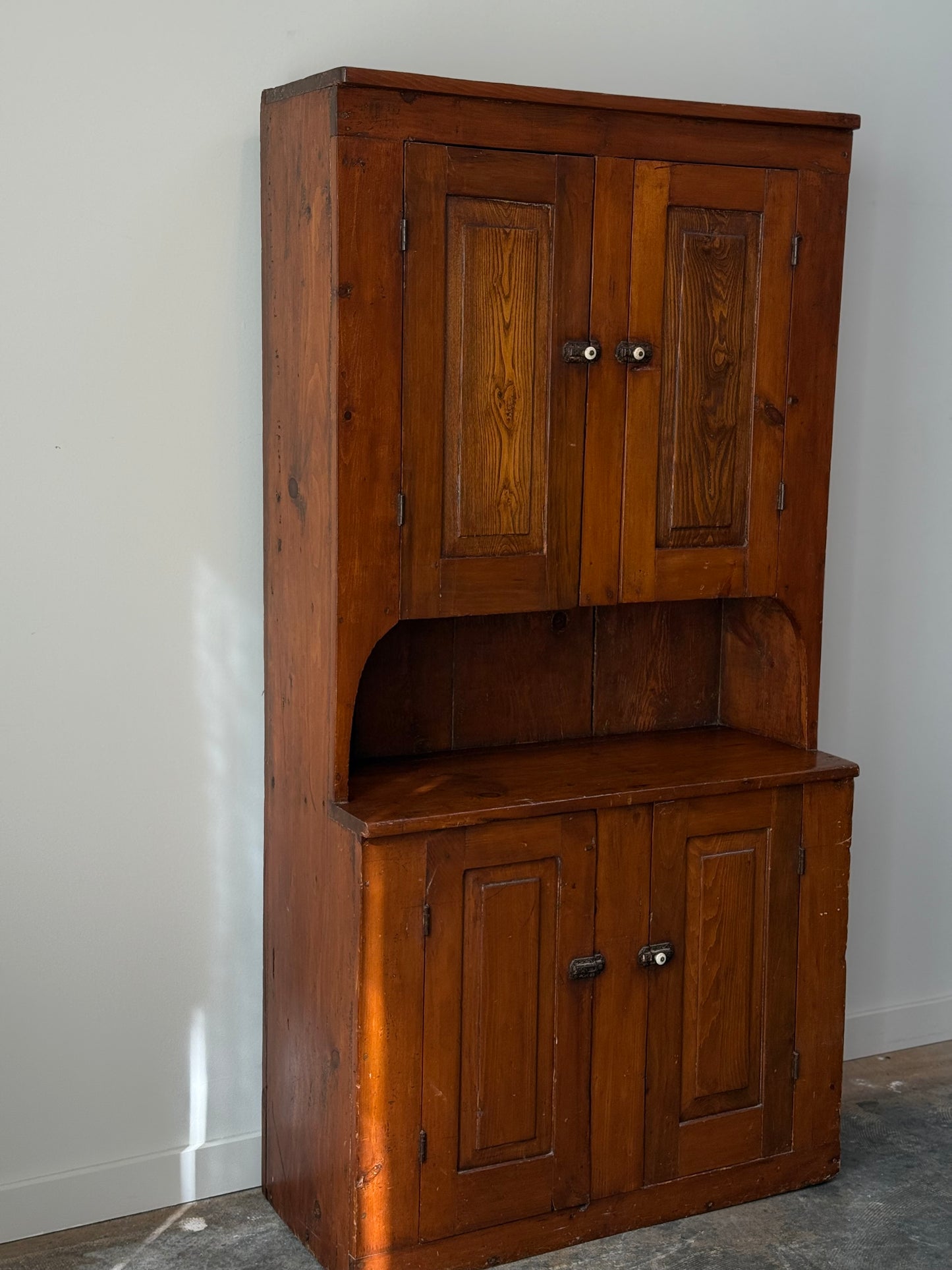 Antique Country Pine Stepback Cupboard