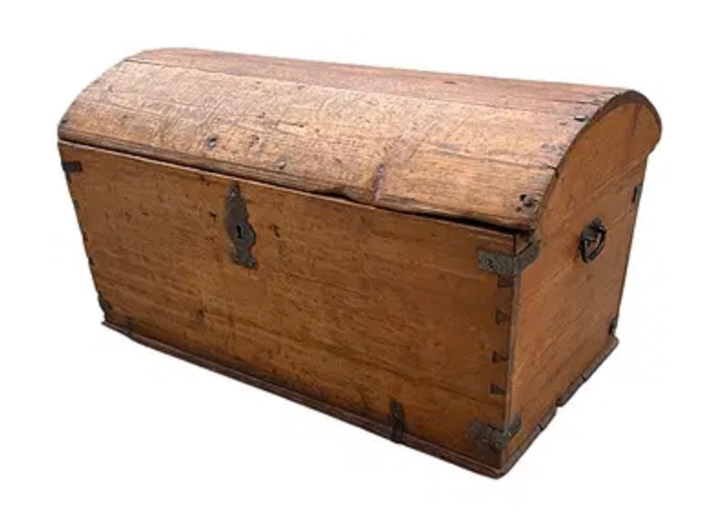 An antique Swedish Pine Humpback Trunk 18th C.