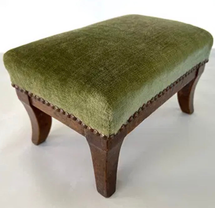 FRENCH FOOTSTOOL, ORIGINAL VELVET FABRIC