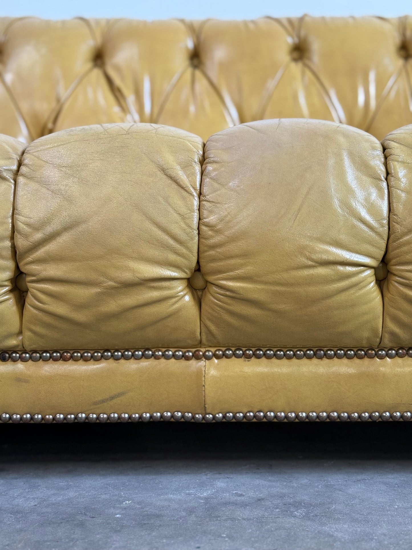Vintage Yellow Leather Chesterfield Sofa C.1950