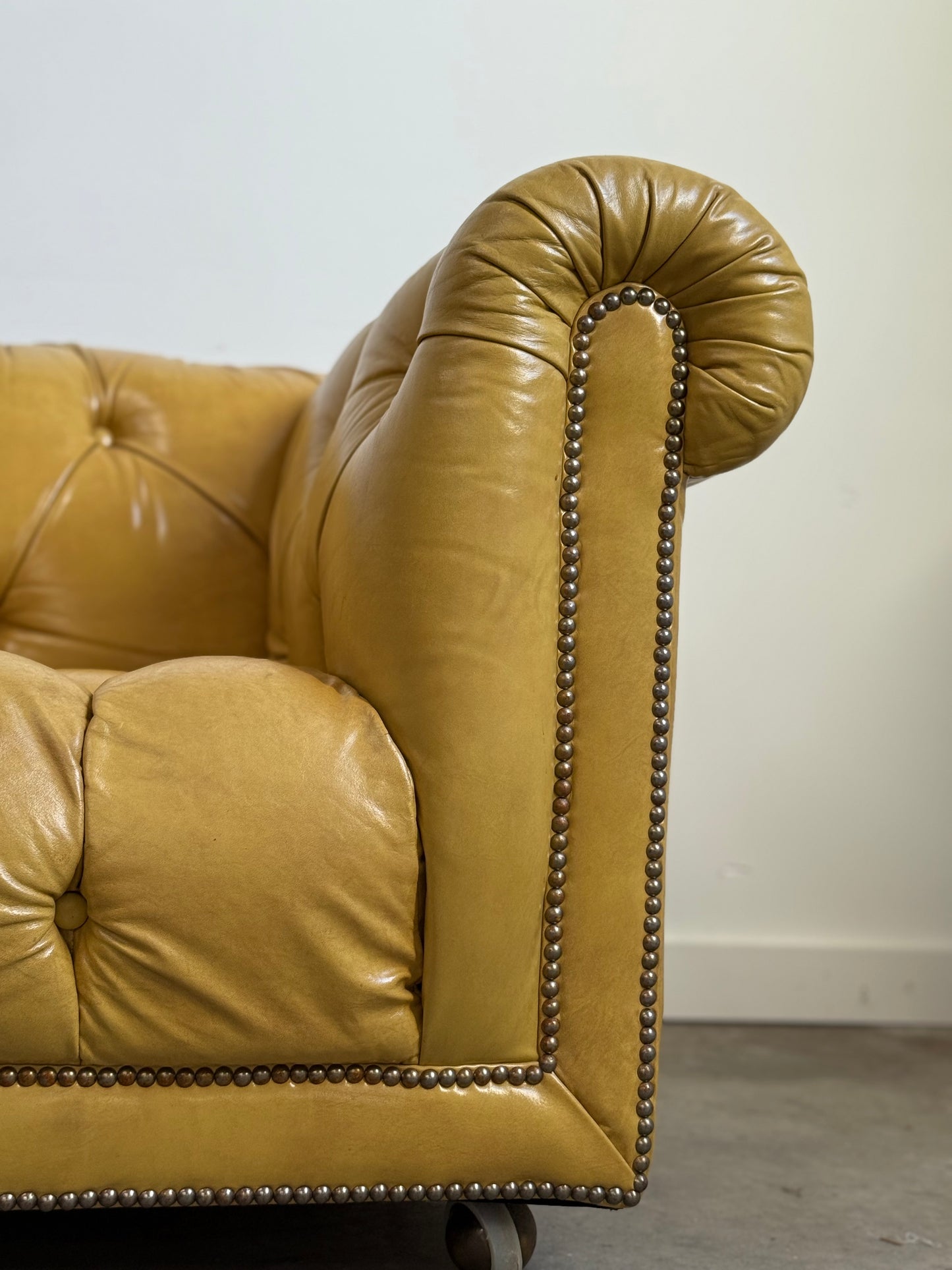 Vintage Yellow Leather Chesterfield Sofa C.1950