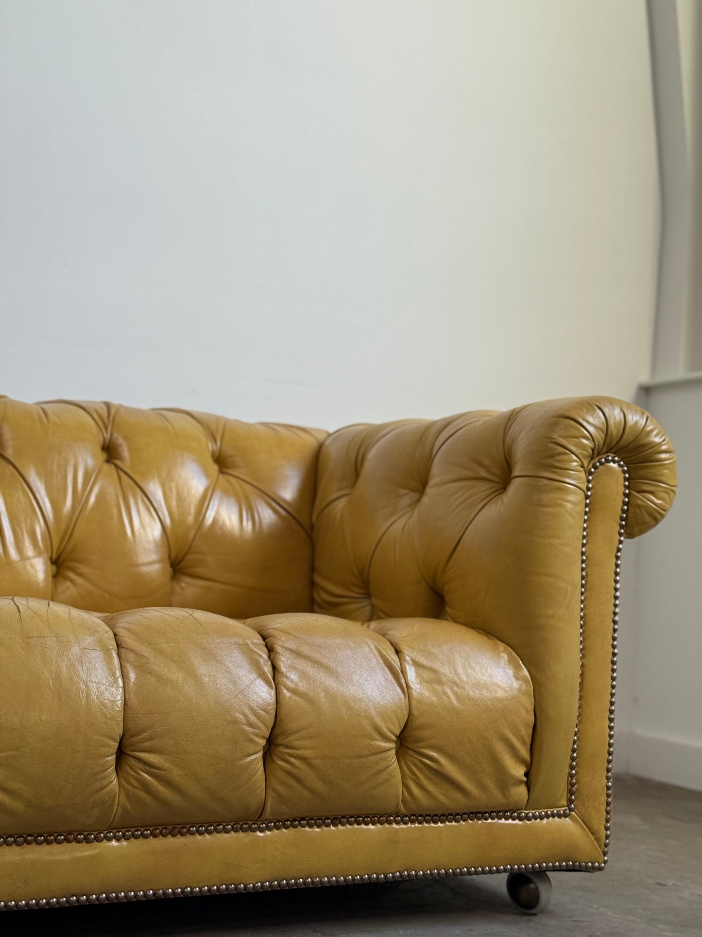 Vintage Yellow Leather Chesterfield Sofa C.1950