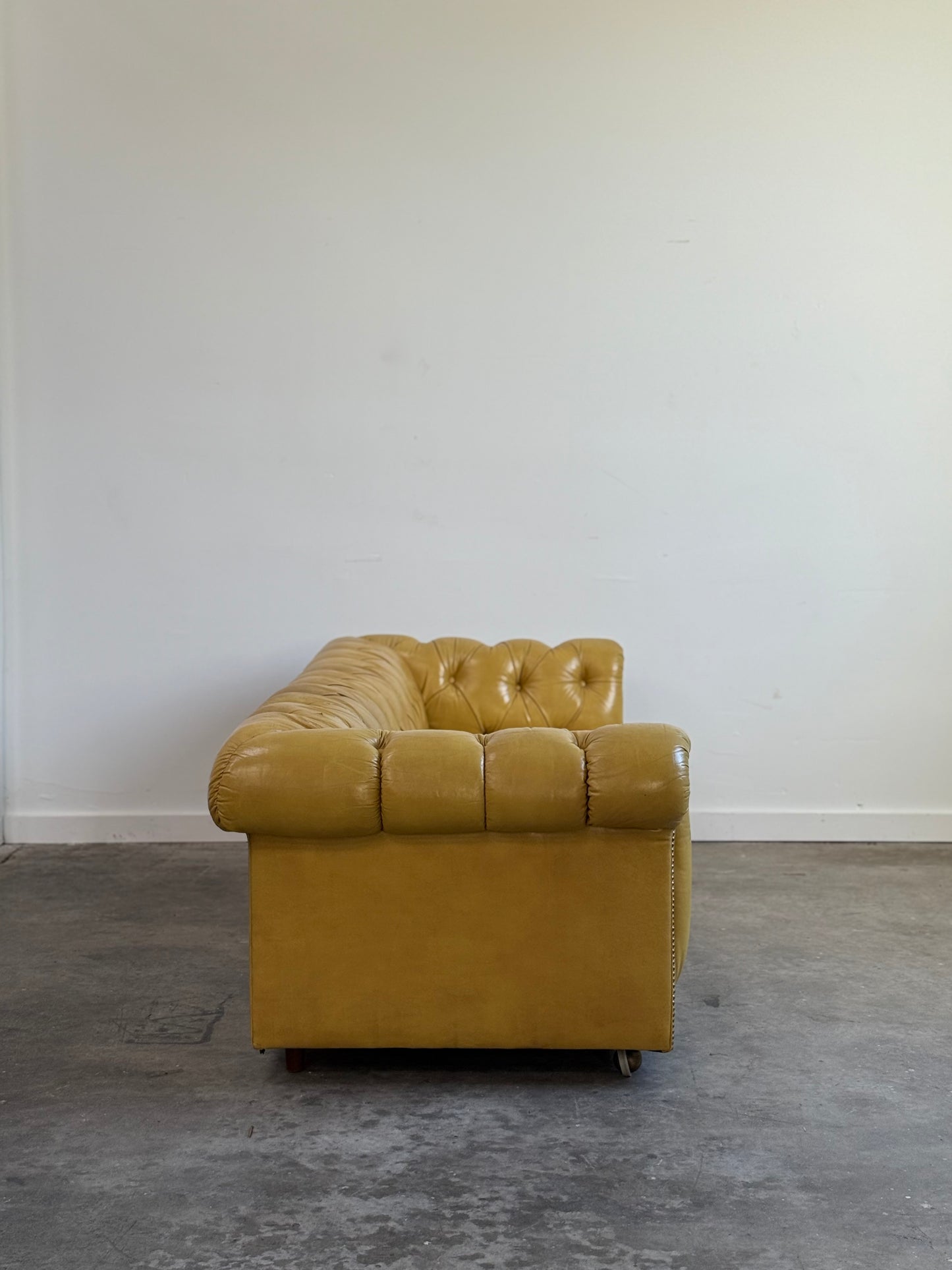 Vintage Yellow Leather Chesterfield Sofa C.1950