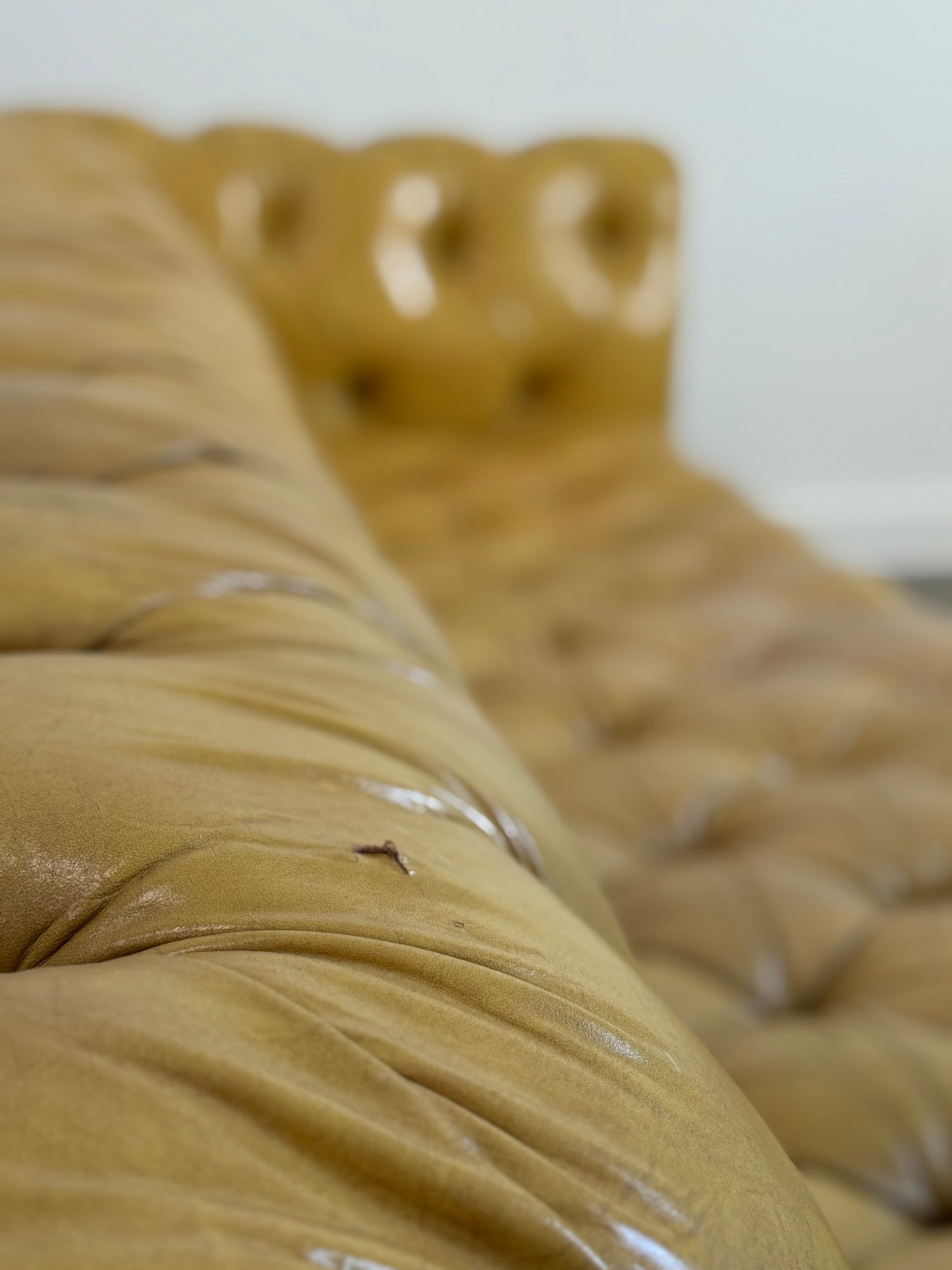 Vintage Yellow Leather Chesterfield Sofa C.1950