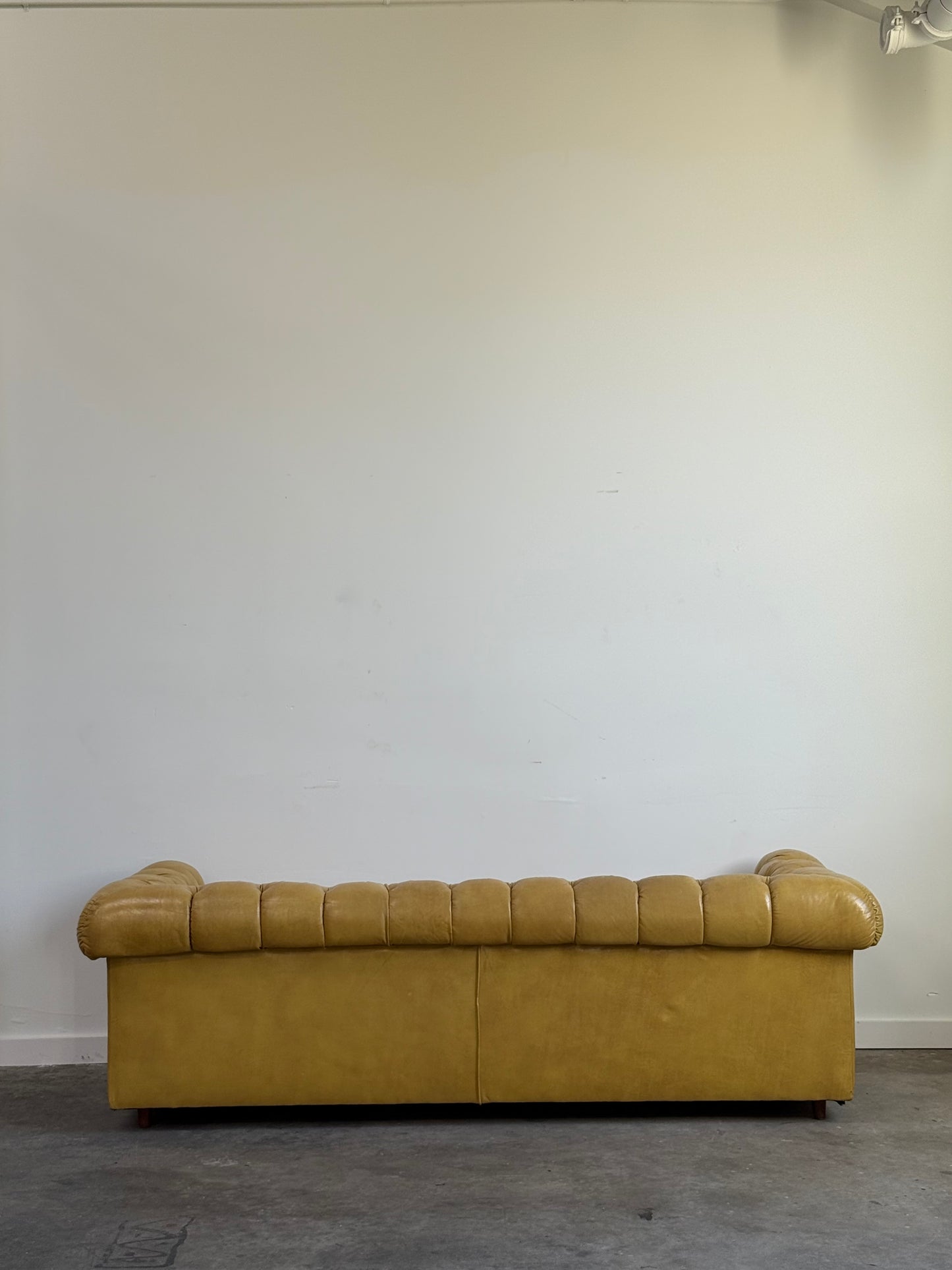 Vintage Yellow Leather Chesterfield Sofa C.1950