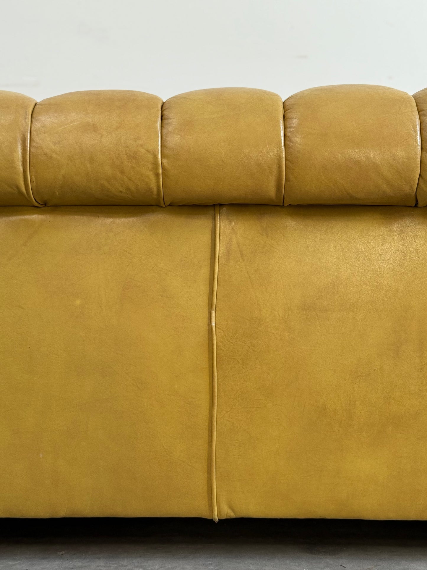 Vintage Yellow Leather Chesterfield Sofa C.1950