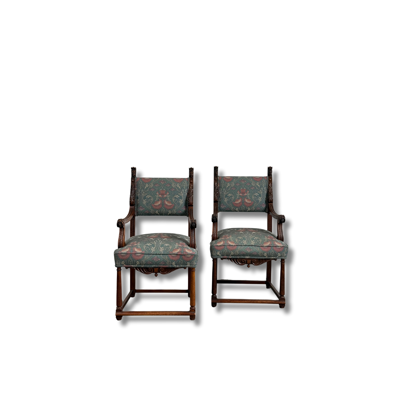 Beautiful Pair of Antique Tudor Style Armchairs. 19th C.