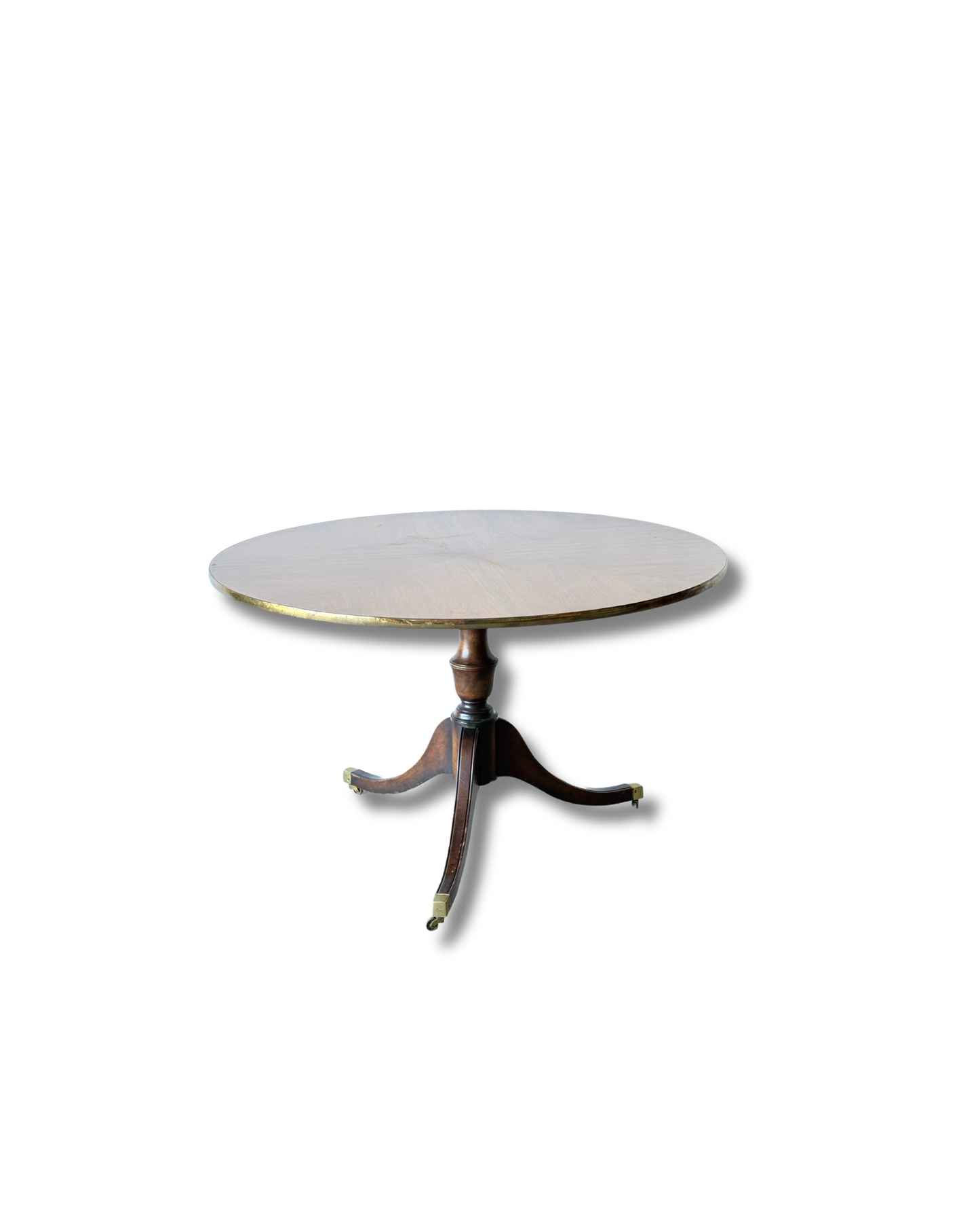 Regency Style Round Table on Casters w/ Brass Trim