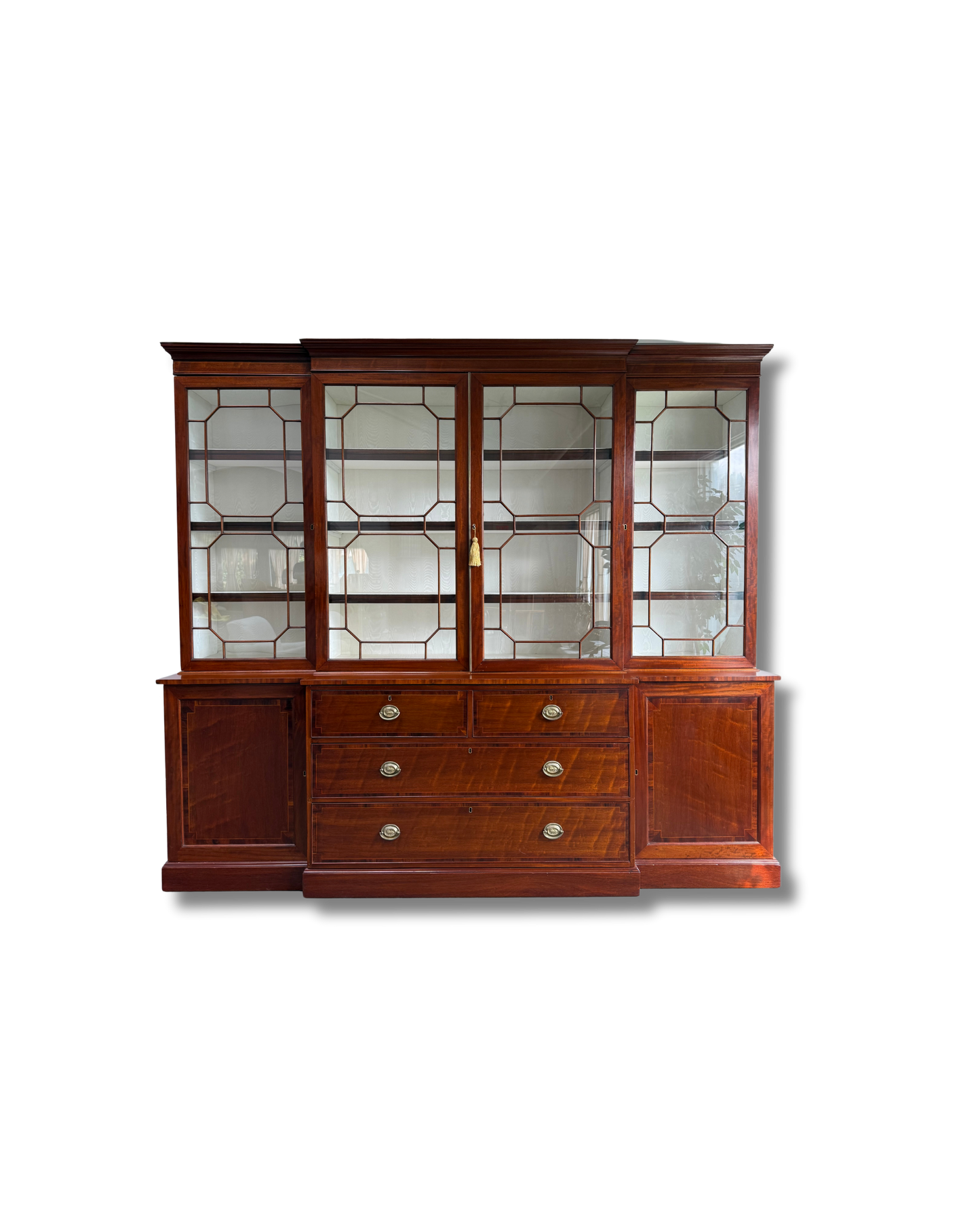 Antique English Mahogany Breakfront Bookcase. 19th C.