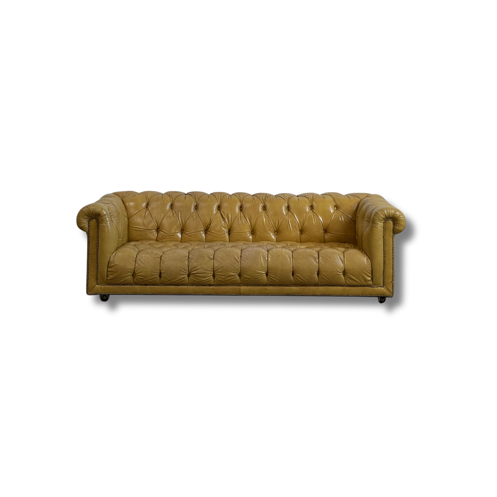 Vintage Yellow Leather Chesterfield Sofa C.1950