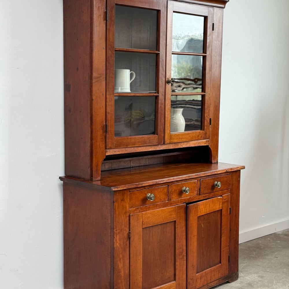 Antique Wavy Glass Stepback Cupboard