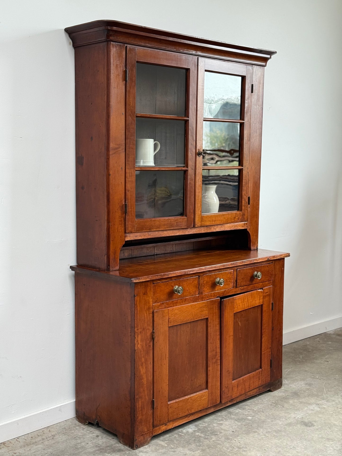 Antique Wavy Glass Stepback Cupboard