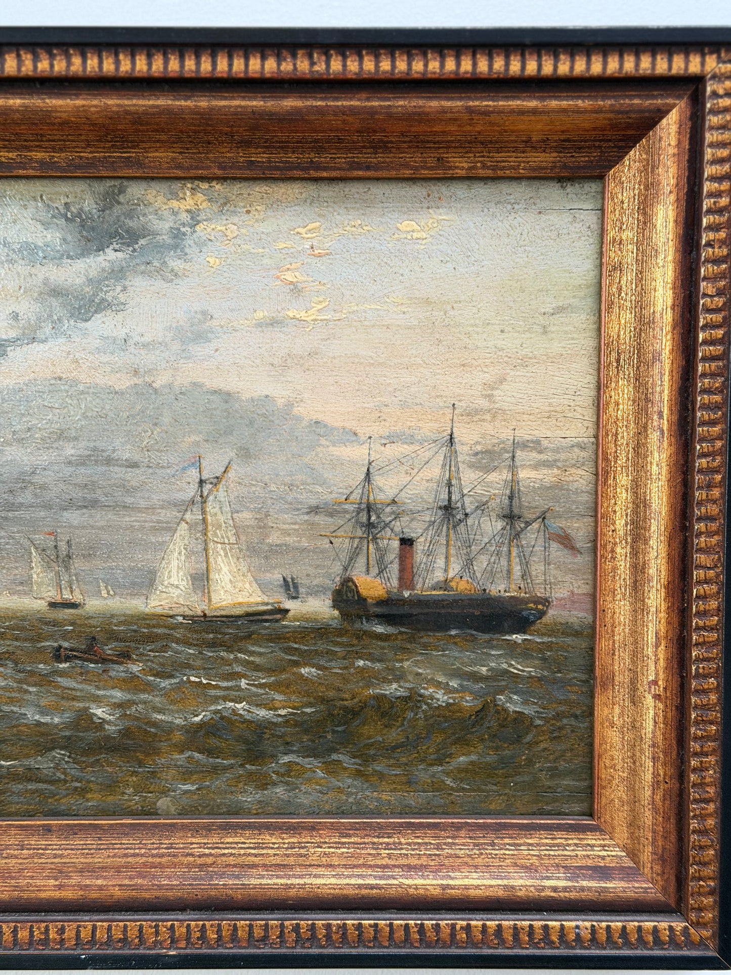 Antique Oil Painting New York Harbor