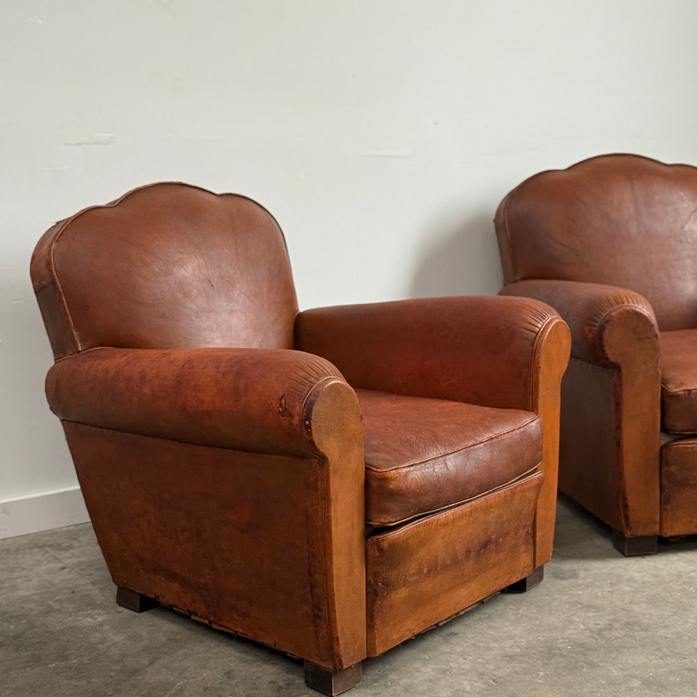 Pair of French Art Deco Club Chairs C. 1930
