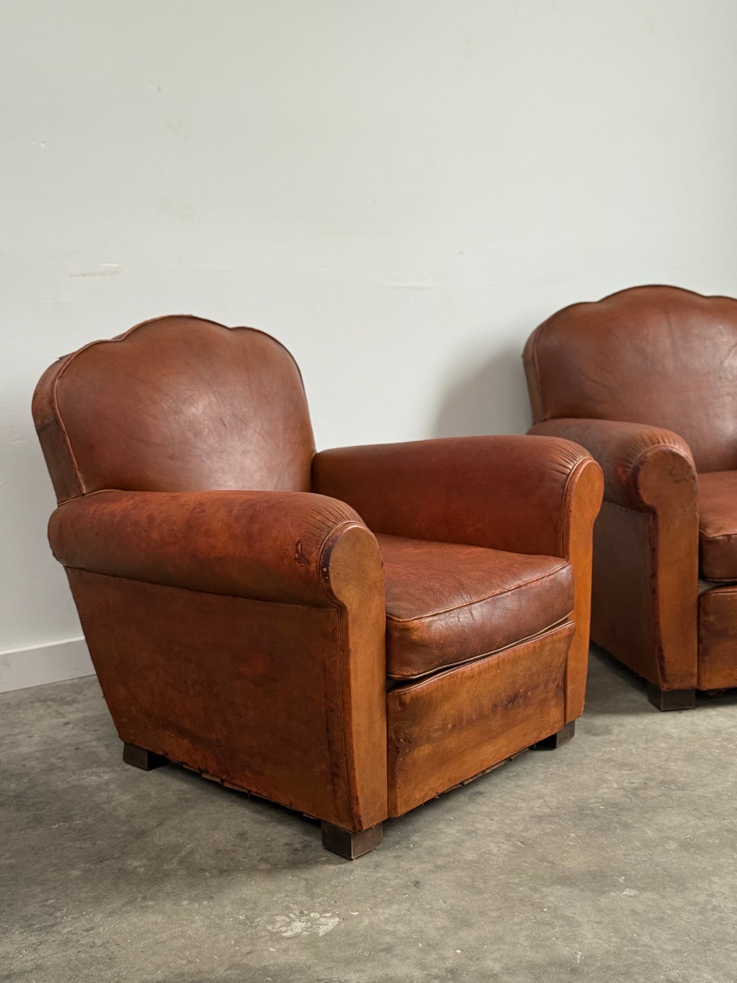 Pair of French Art Deco Club Chairs C. 1930
