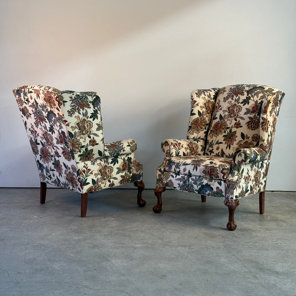 Pr. Vintage George III Style Wing Armchairs