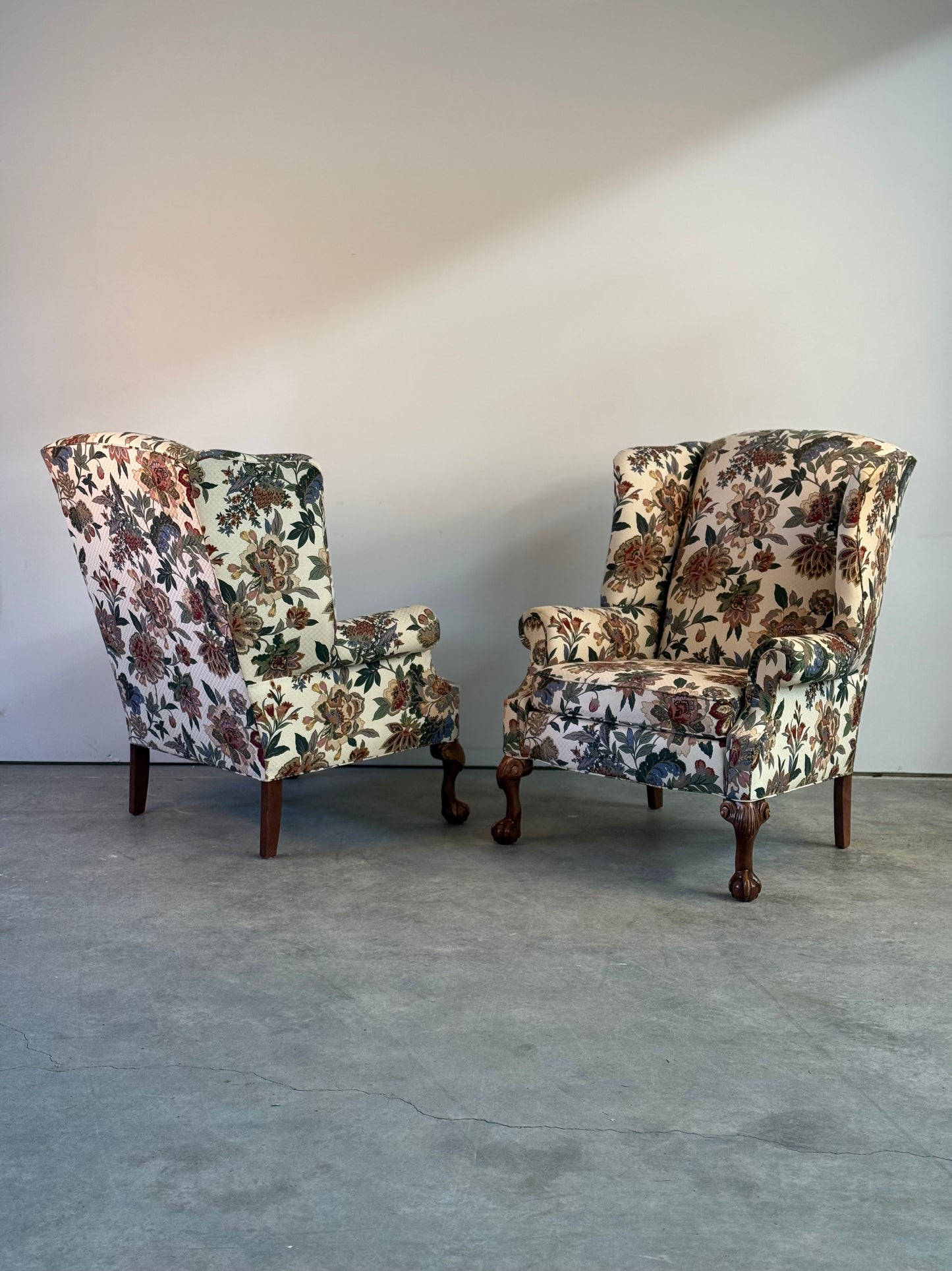 Pr. Vintage George III Style Wing Armchairs