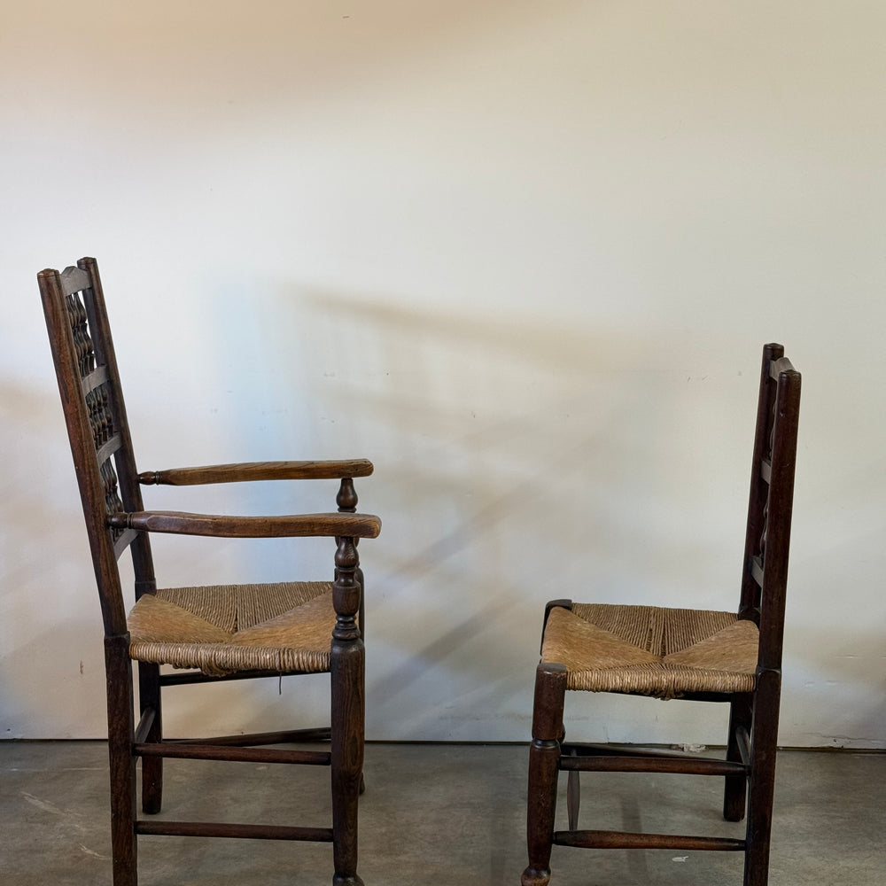 
                  
                    Set of six Antique Lancashire Spindle Back Chairs
                  
                