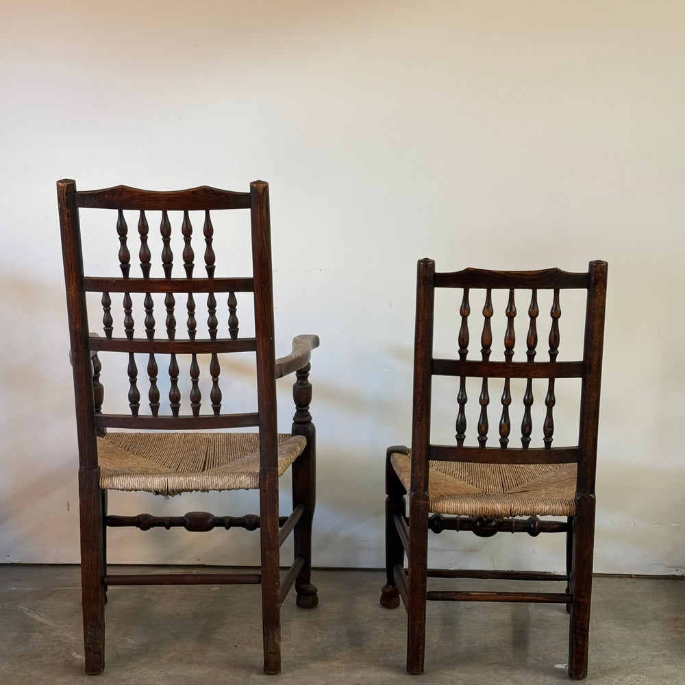
                  
                    Set of six Antique Lancashire Spindle Back Chairs
                  
                