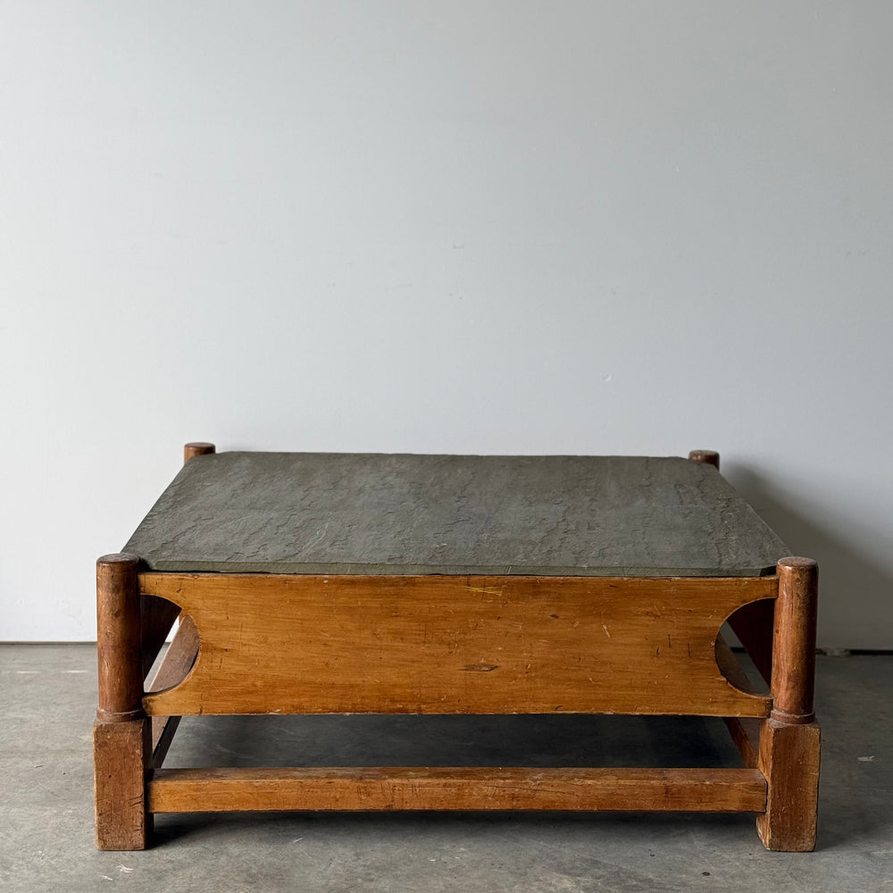 Coffee Table From Reclaimed 18th C. Rope Bed with Stone Top